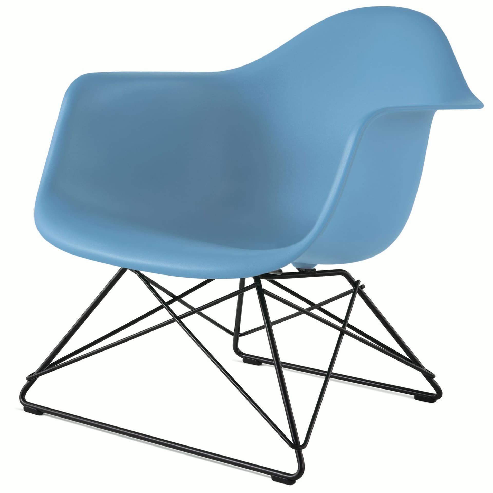 eames molded plastic armchair with low wire base / black base / pale blue shell / black standard glides
