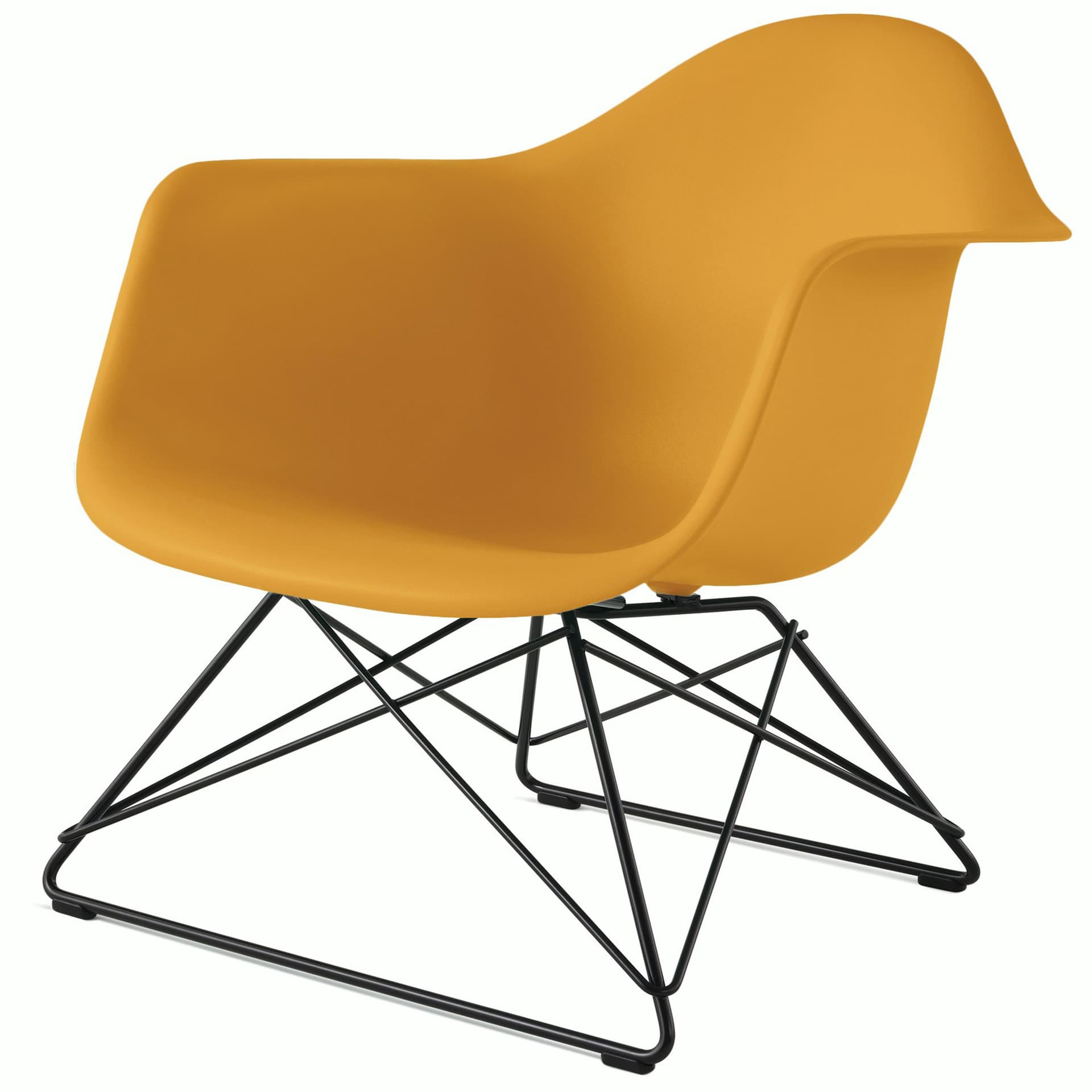 eames molded plastic armchair with low wire base / black base / deep yellow shell / black standard glides