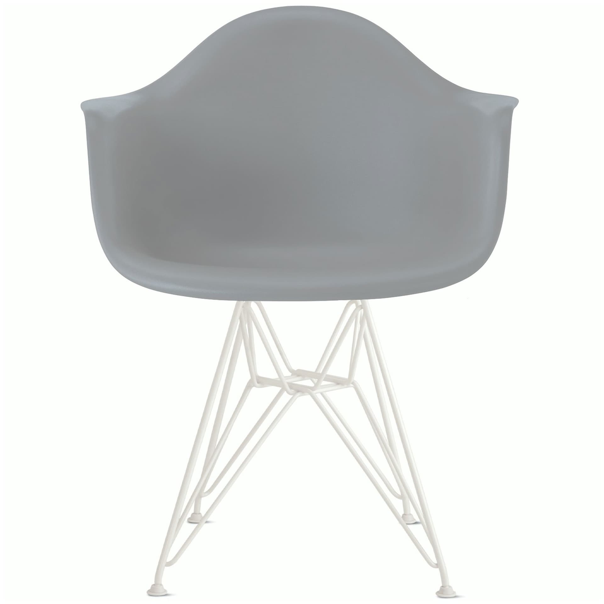 eames molded plastic armchair with wire base / white base / light grey shell / standard glides