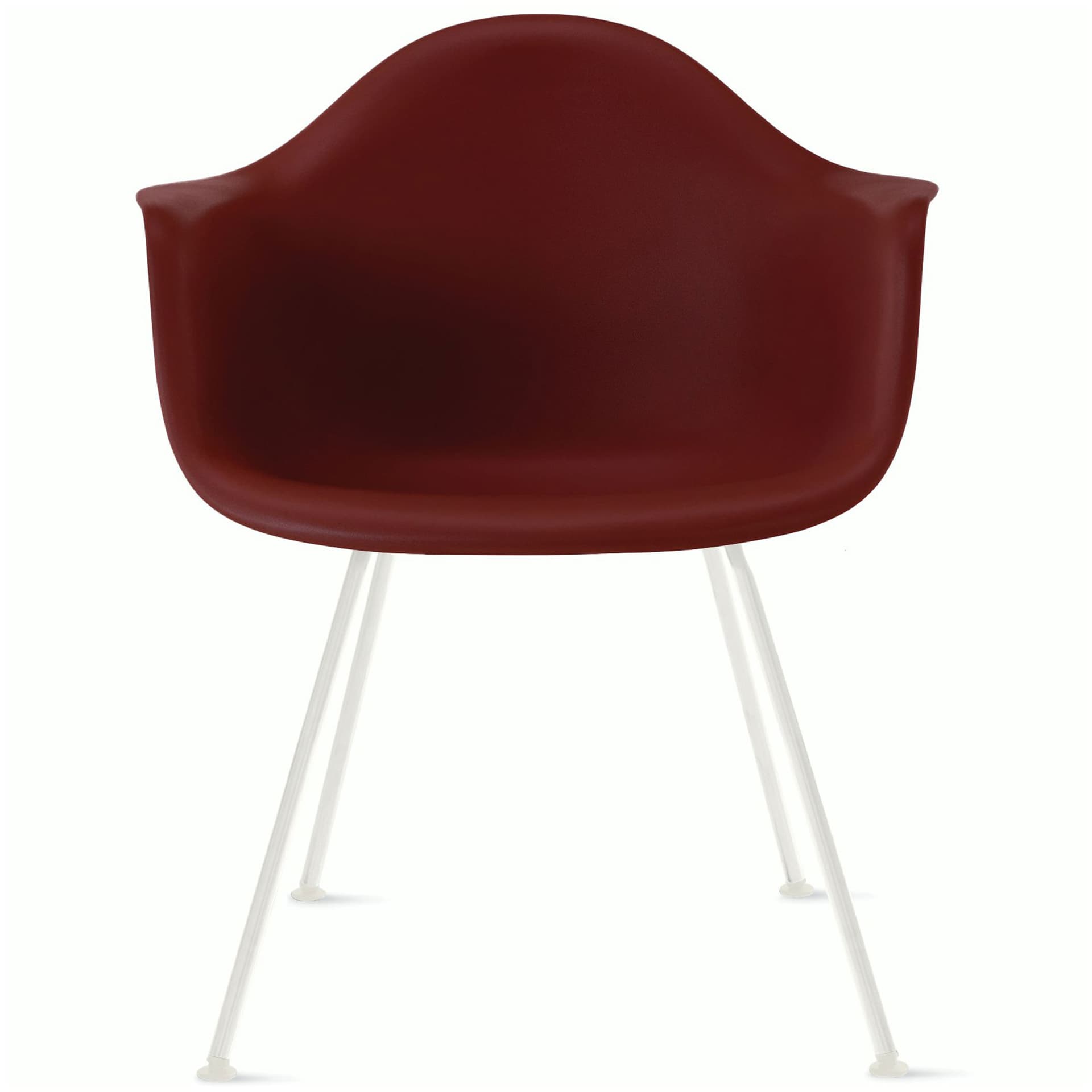 eames molded plastic armchair with 4 leg base / white base / brick red shell / standard glides