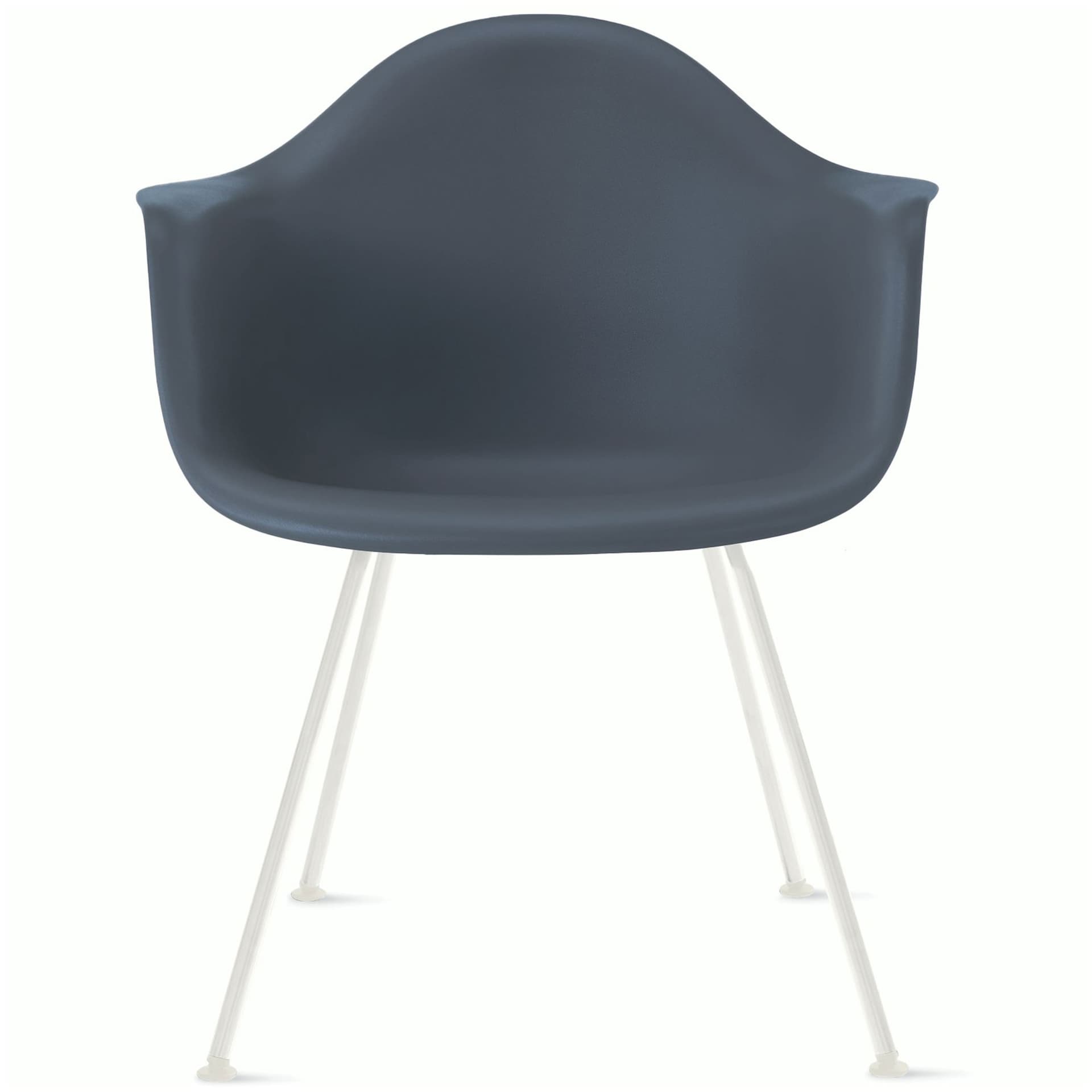eames molded plastic armchair with 4 leg base / white base / medium grey shell / standard glides