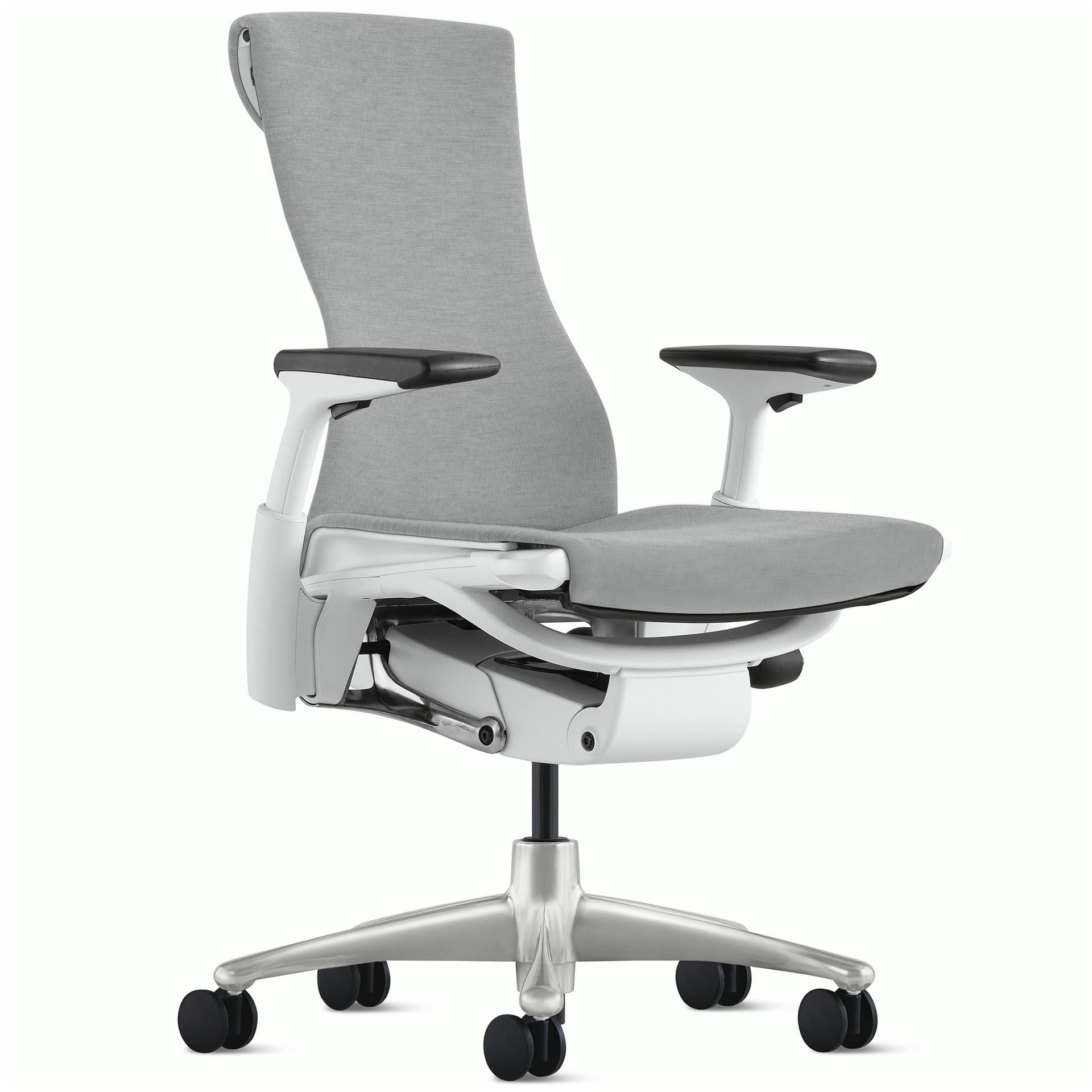Embody task chair by Herman Miller / titanium base / white frame / sync dark mineral fabric