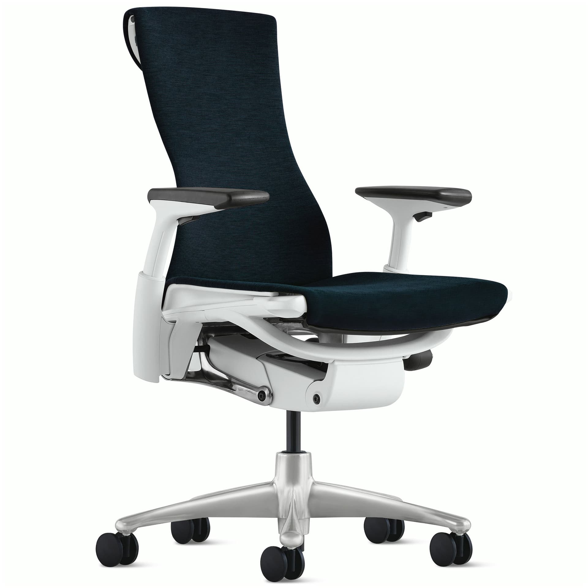 Embody task chair by Herman Miller / titanium base / white frame / sync nightfall fabric