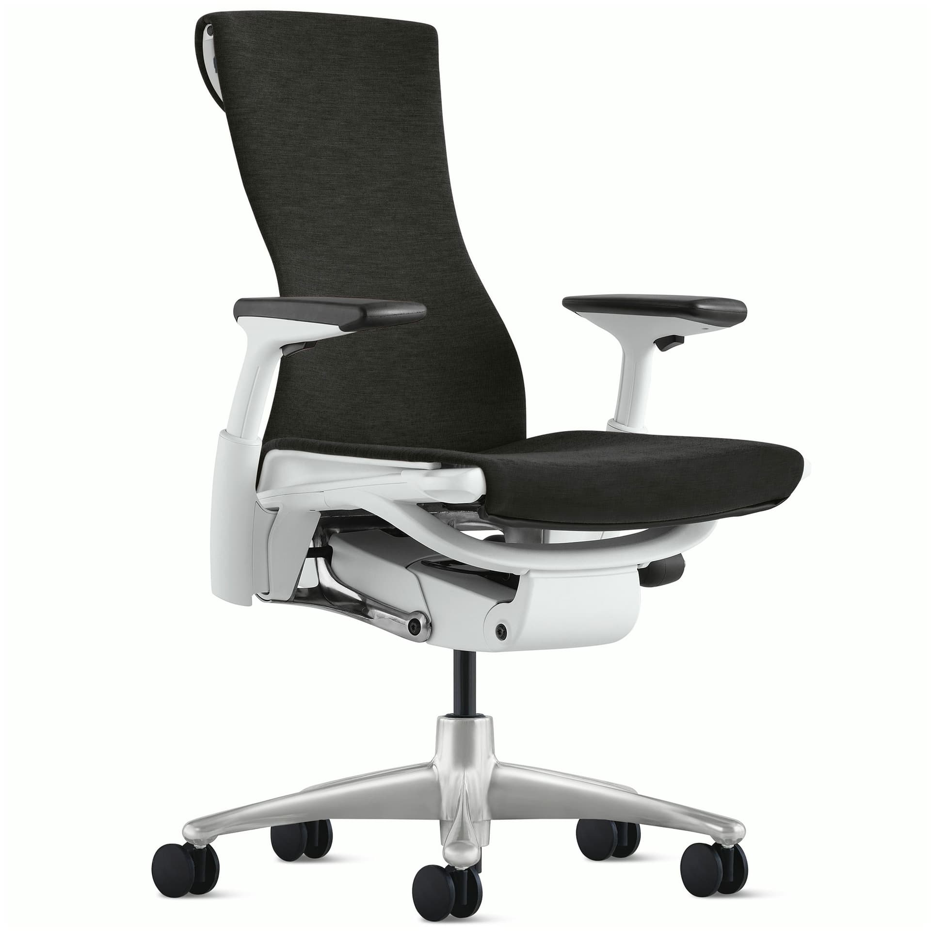 Embody task chair by Herman Miller / titanium base / white frame / medley cinder fabric