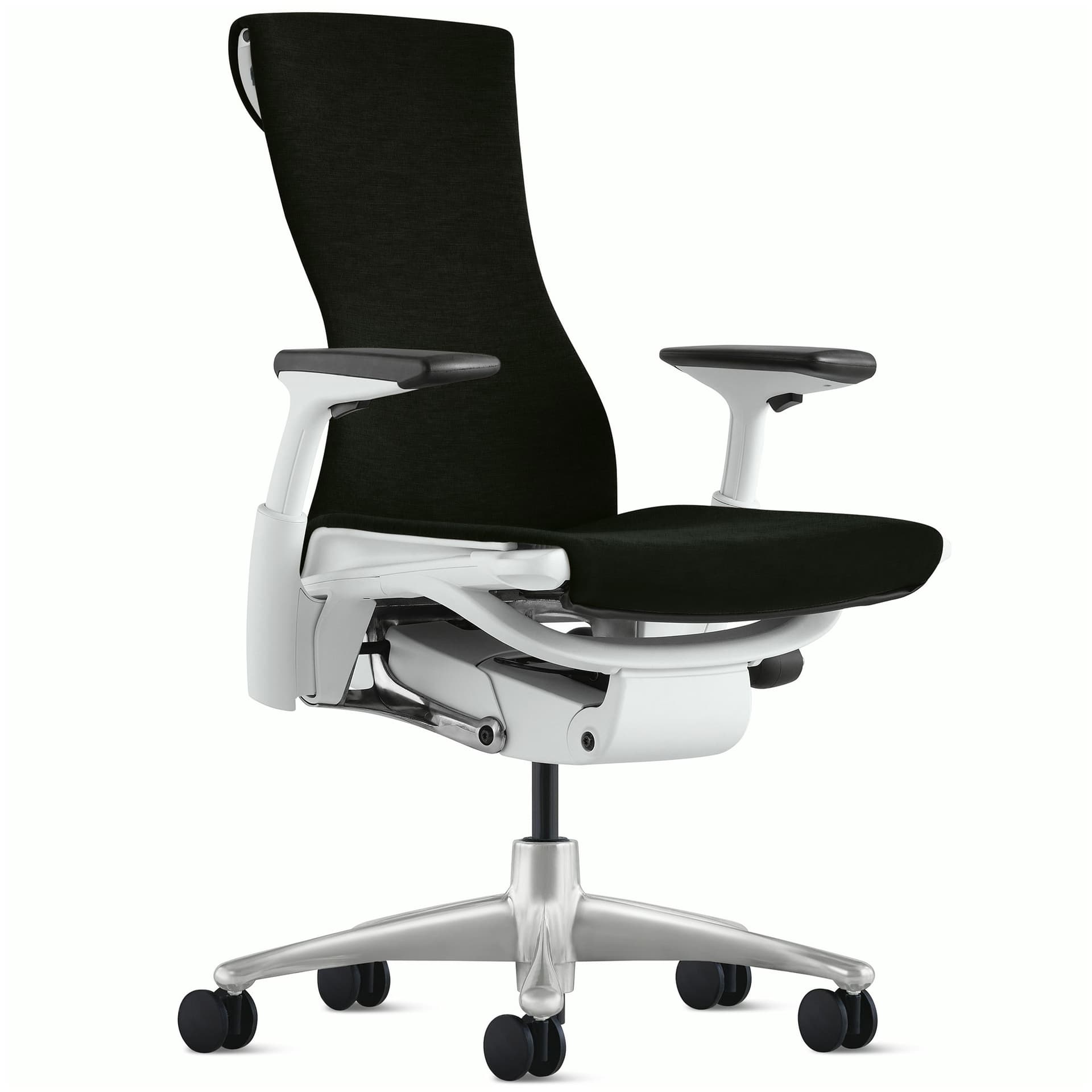 Embody task chair by Herman Miller / titanium base / white frame / sync black fabric