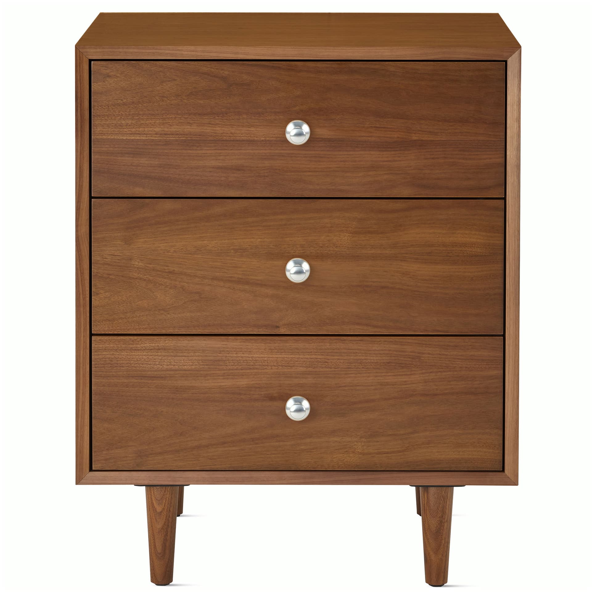 Nelson Basic Cabinet Series 3-Drawer Cabinet / tapered legs / aluminum pawn pulls / walnut finish