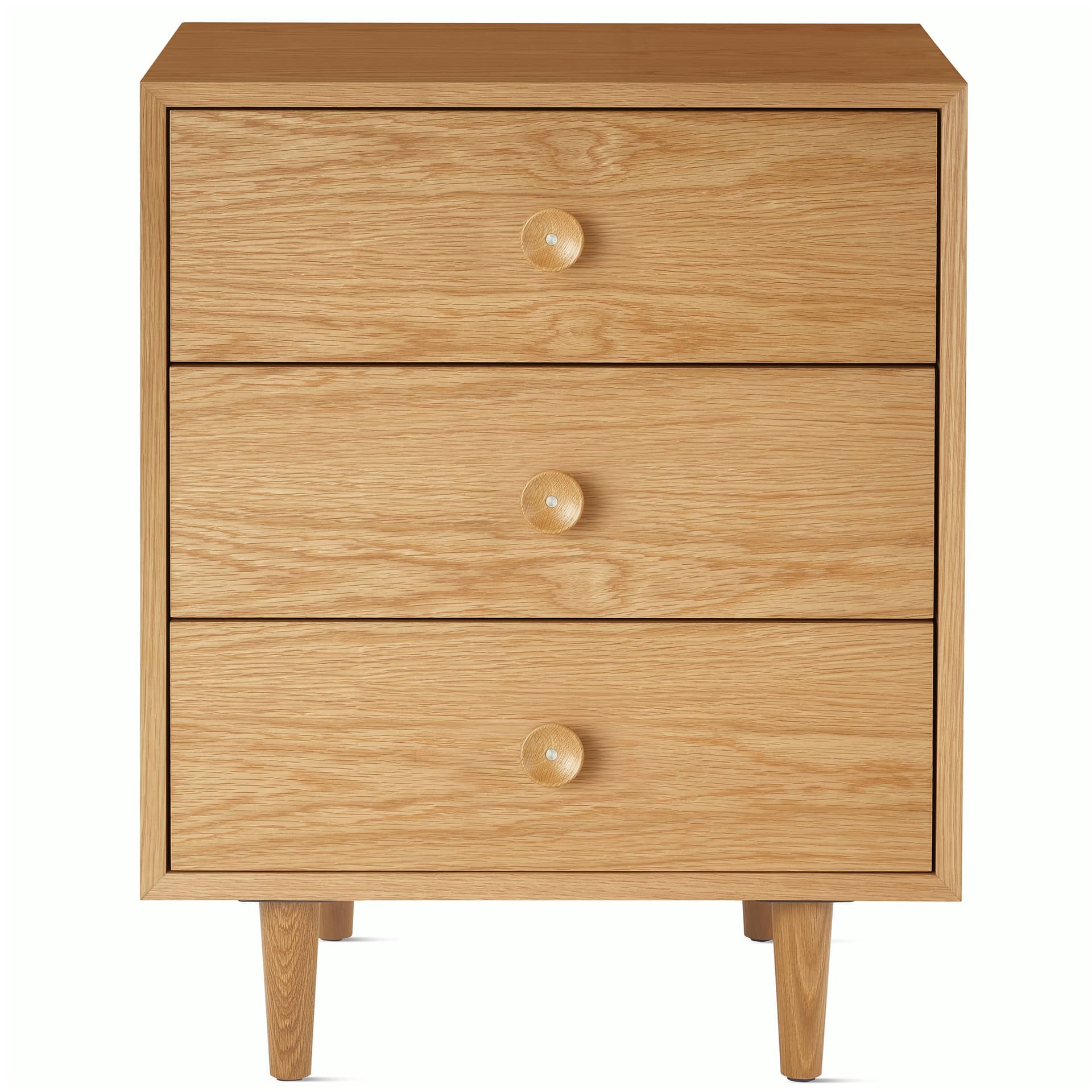 Nelson Basic Cabinet Series 3-Drawer Cabinet / tapered legs / wood cupcake pulls / white oak finish