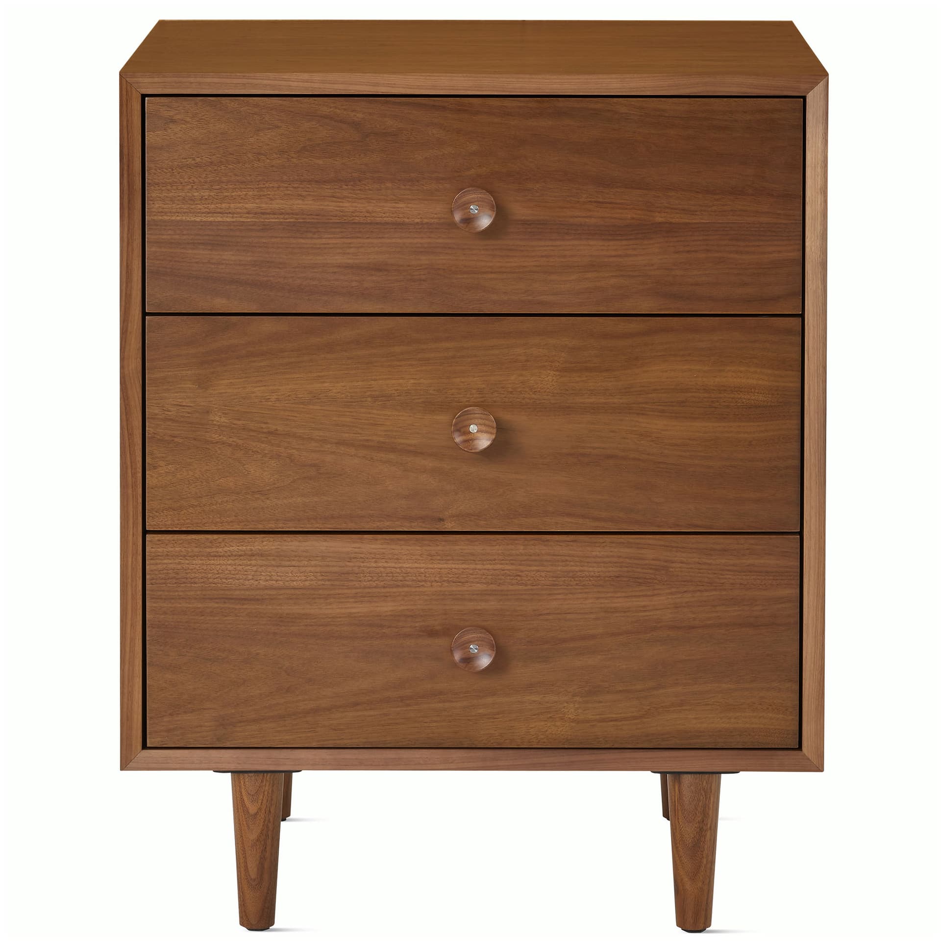 Nelson Basic Cabinet Series 3-Drawer Cabinet / tapered legs / wood cupcake pulls / walnut finish