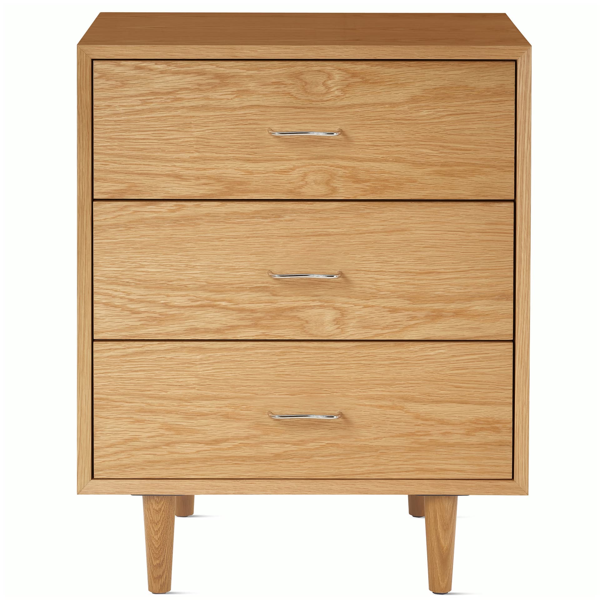Nelson Basic Cabinet Series 3-Drawer Cabinet / tapered legs / aluminum wavy pulls / white oak finish