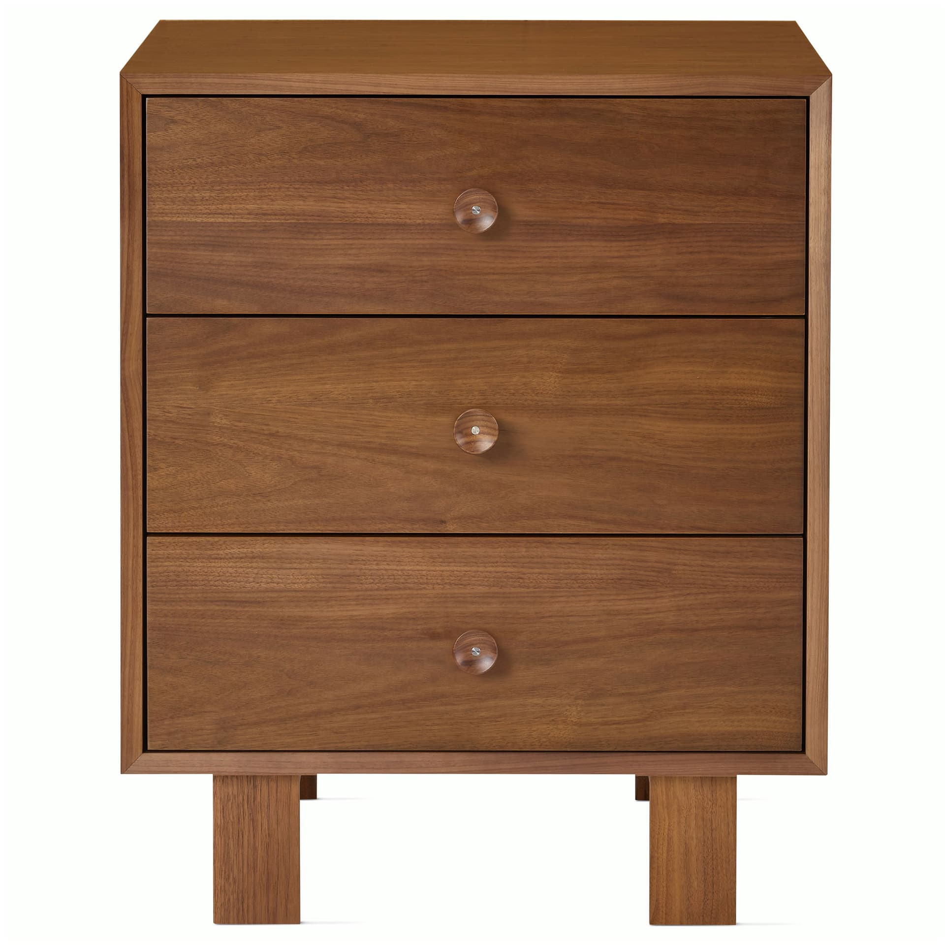 Nelson Basic Cabinet Series 3-Drawer Cabinet / standard legs / wood cupcake pulls / walnut finish