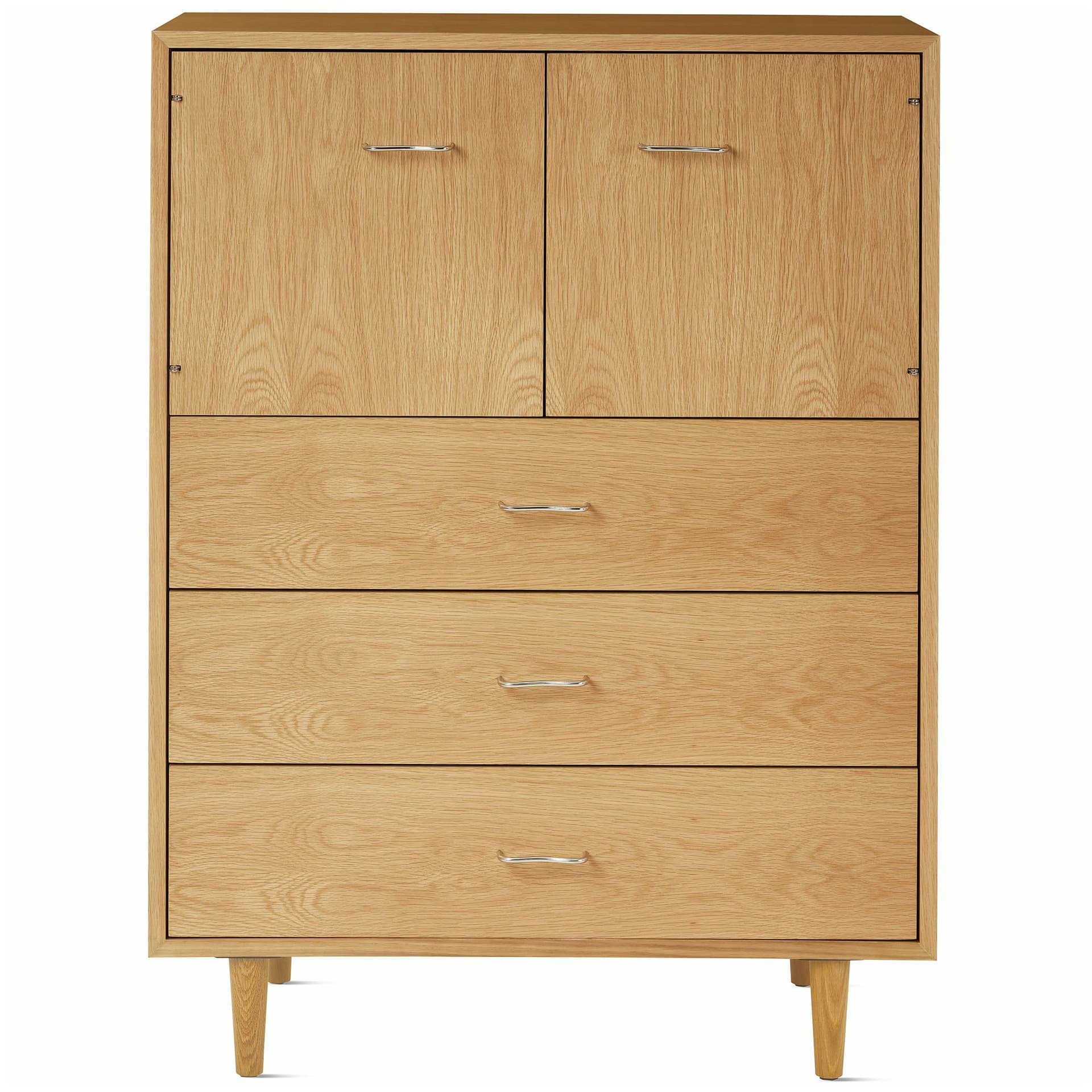 Nelson Basic Cabinet Series Console / tapered legs / aluminum wavy pulls / white oak finish