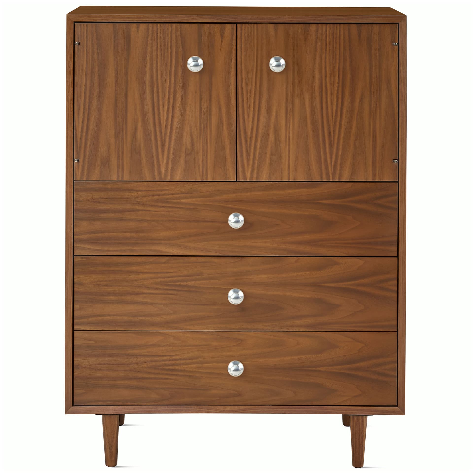 Nelson Basic Cabinet Series Console / tapered legs / aluminum pawn pulls / walnut finish