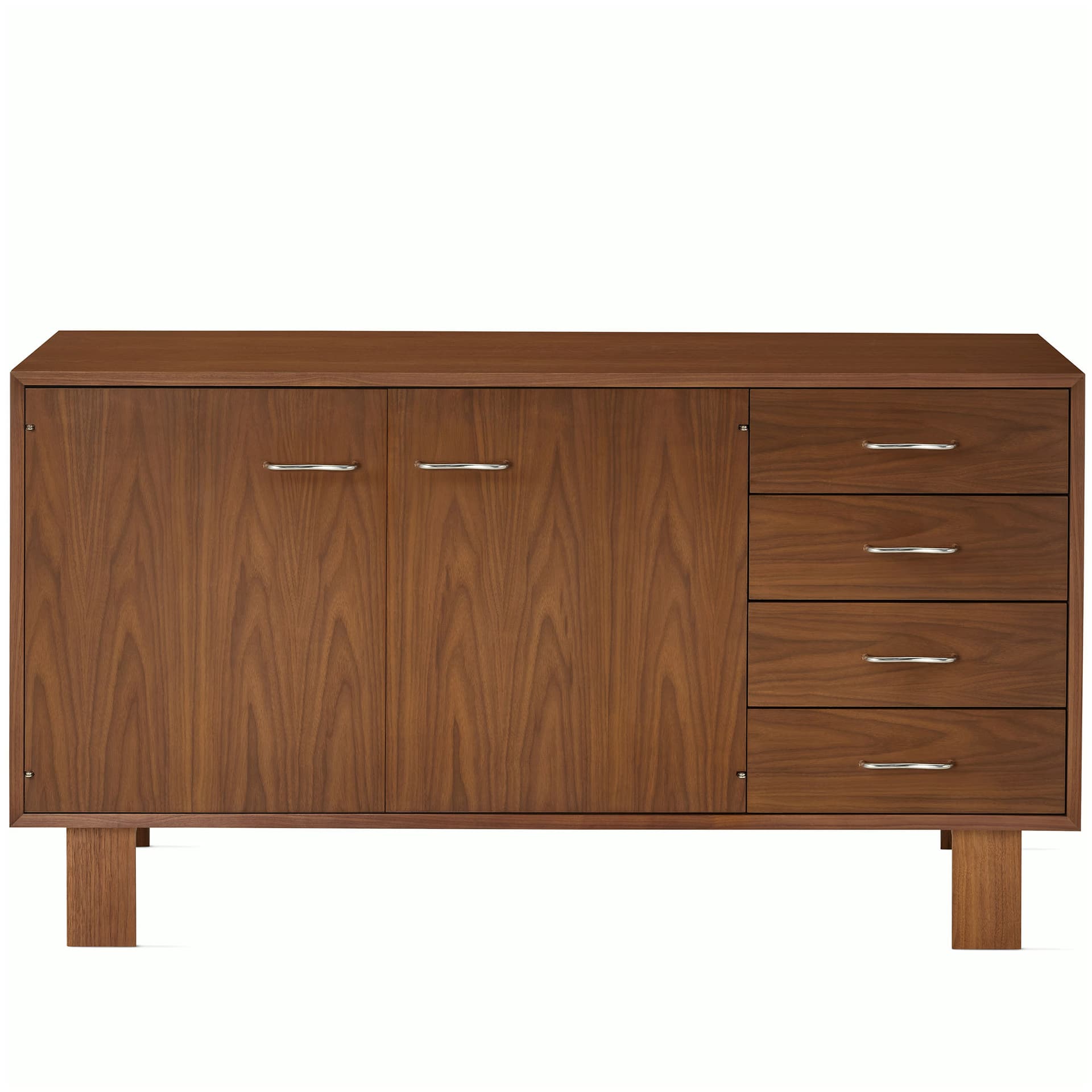 Nelson Basic Cabinet Series Credenza / standard legs / aluminum wavy pulls / walnut finish