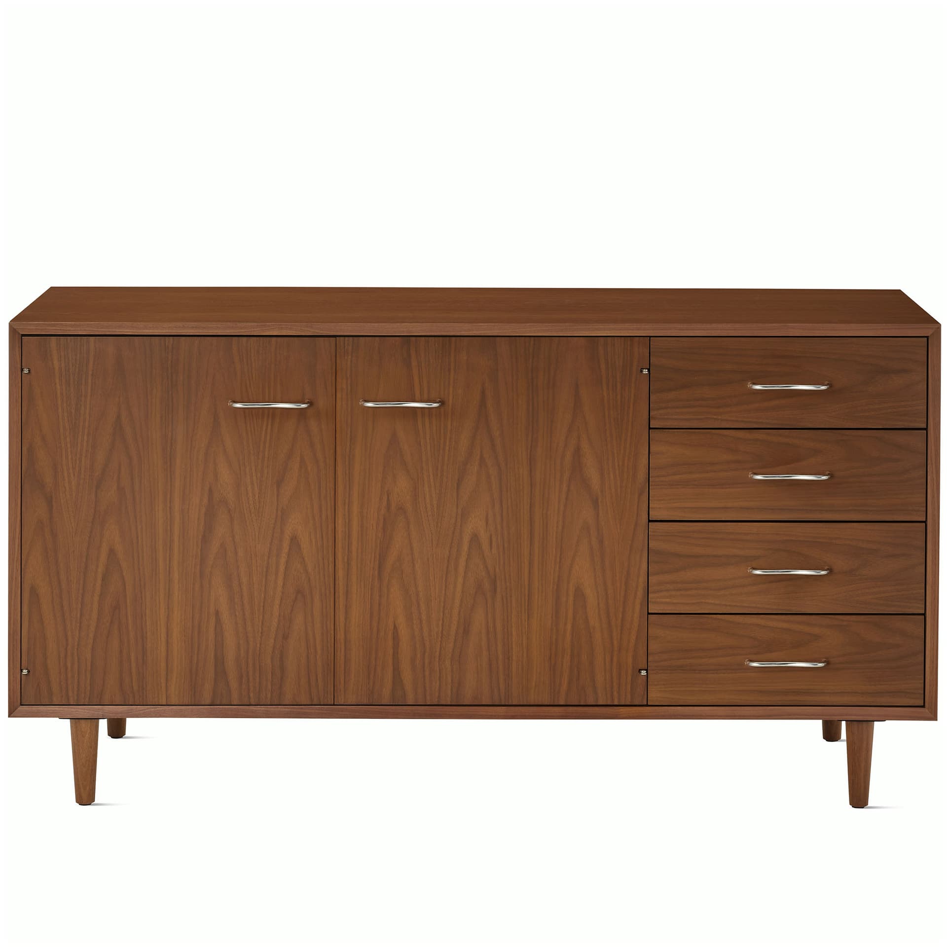 Nelson Basic Cabinet Series Credenza / tapered legs / aluminum wavy pulls / walnut finish
