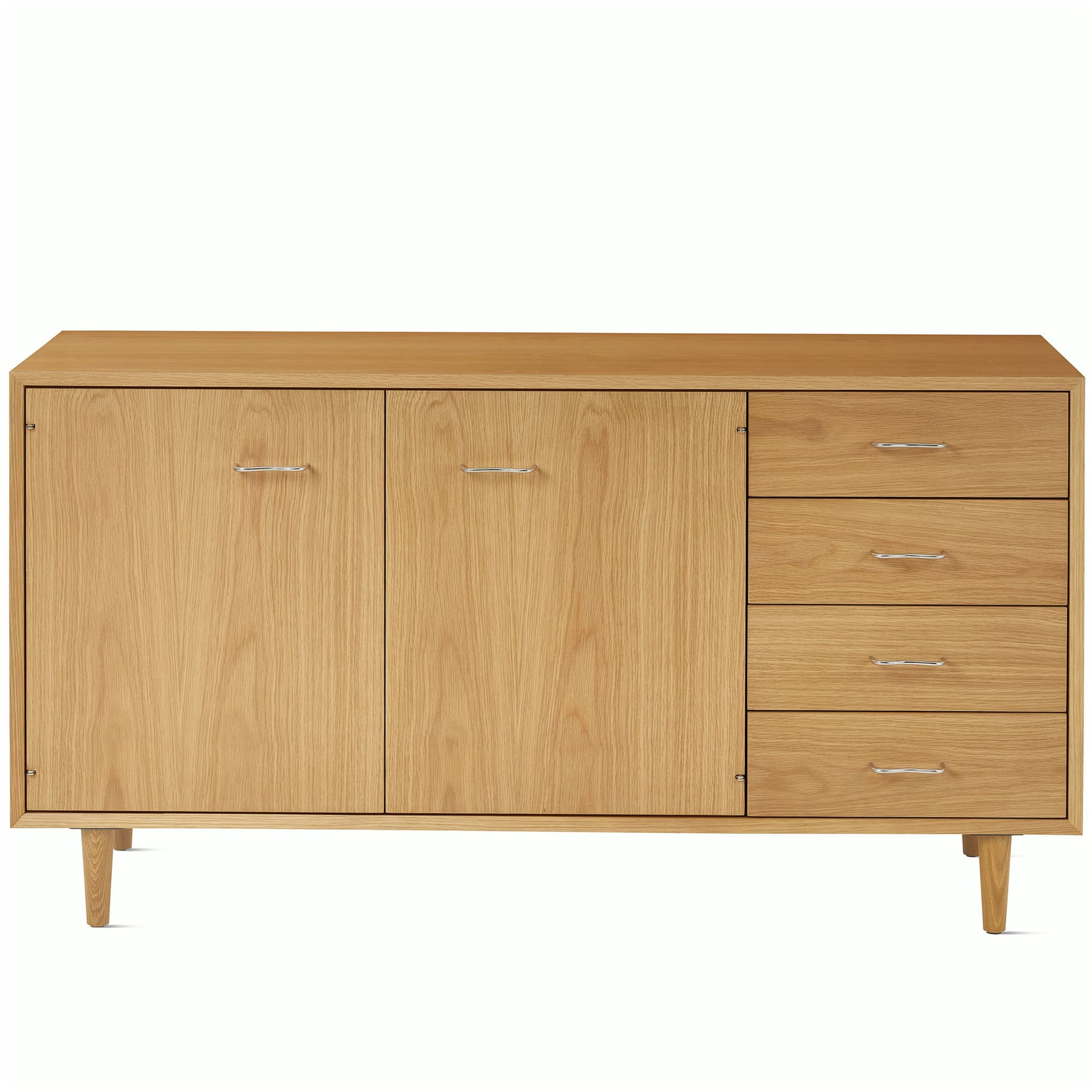 Nelson Basic Cabinet Series Credenza / tapered legs / aluminum wavy pulls / white oak finish