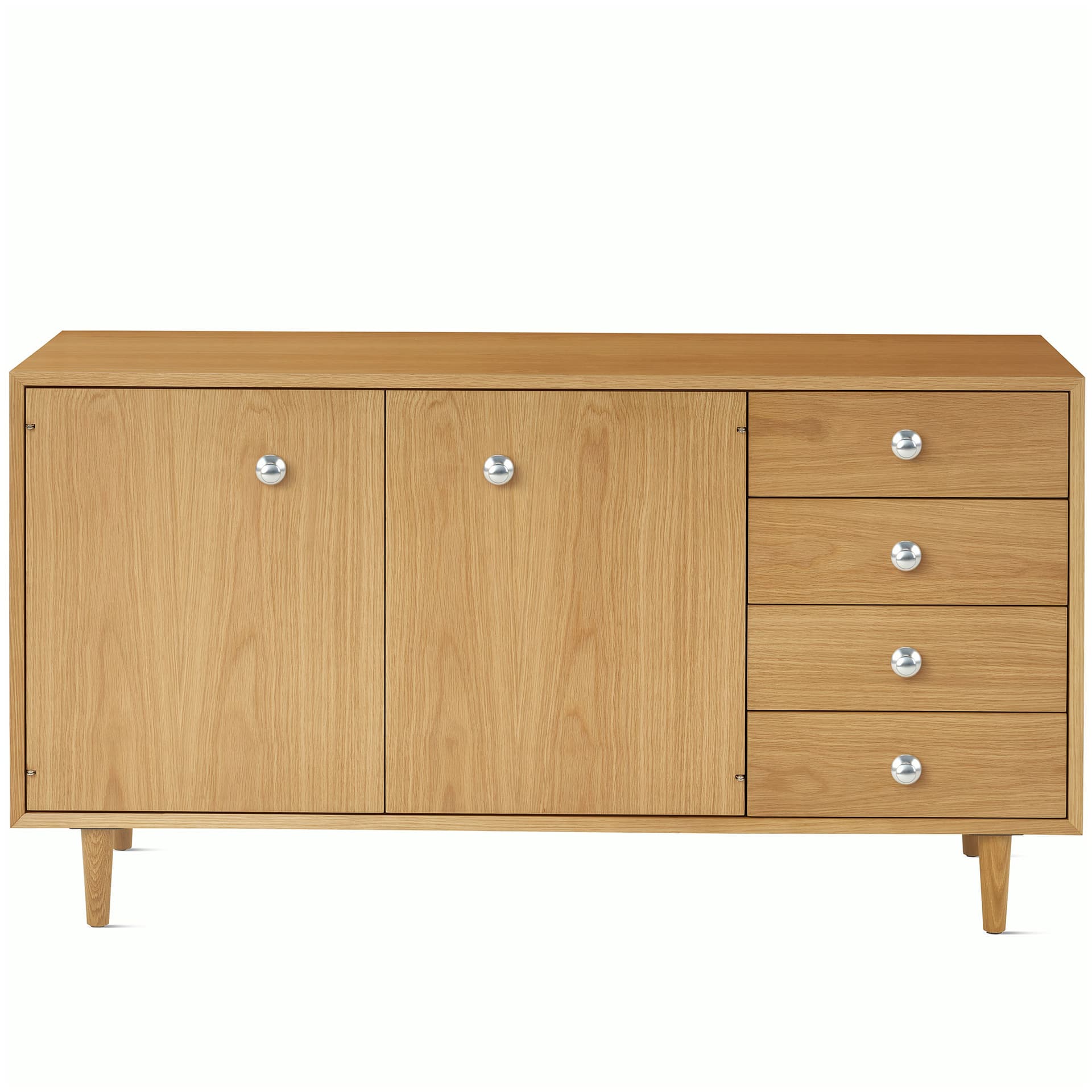 Nelson Basic Cabinet Series Credenza / tapered legs / aluminum pawn pulls / white oak finish