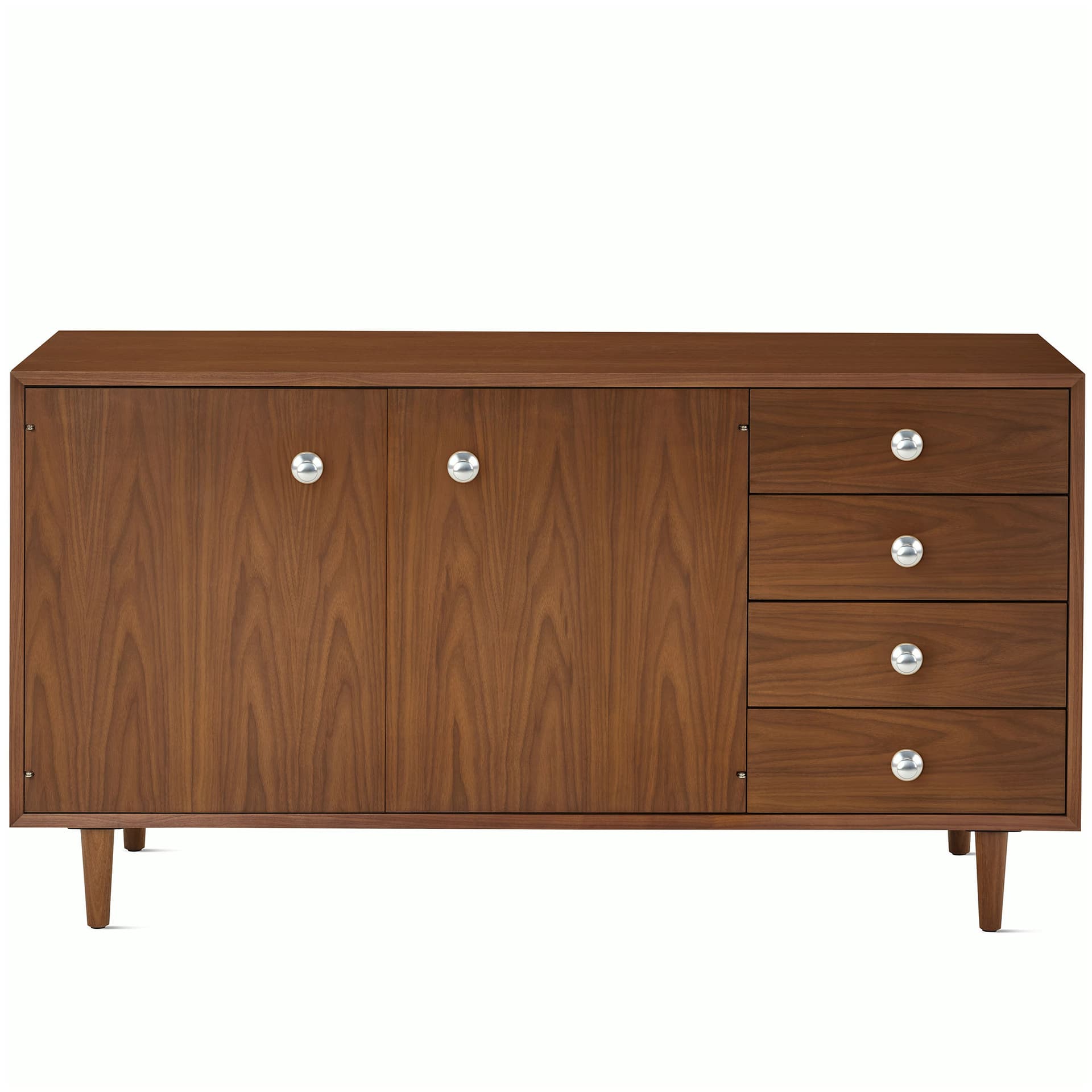 Nelson Basic Cabinet Series Credenza / tapered legs / aluminum pawn pulls / walnut finish