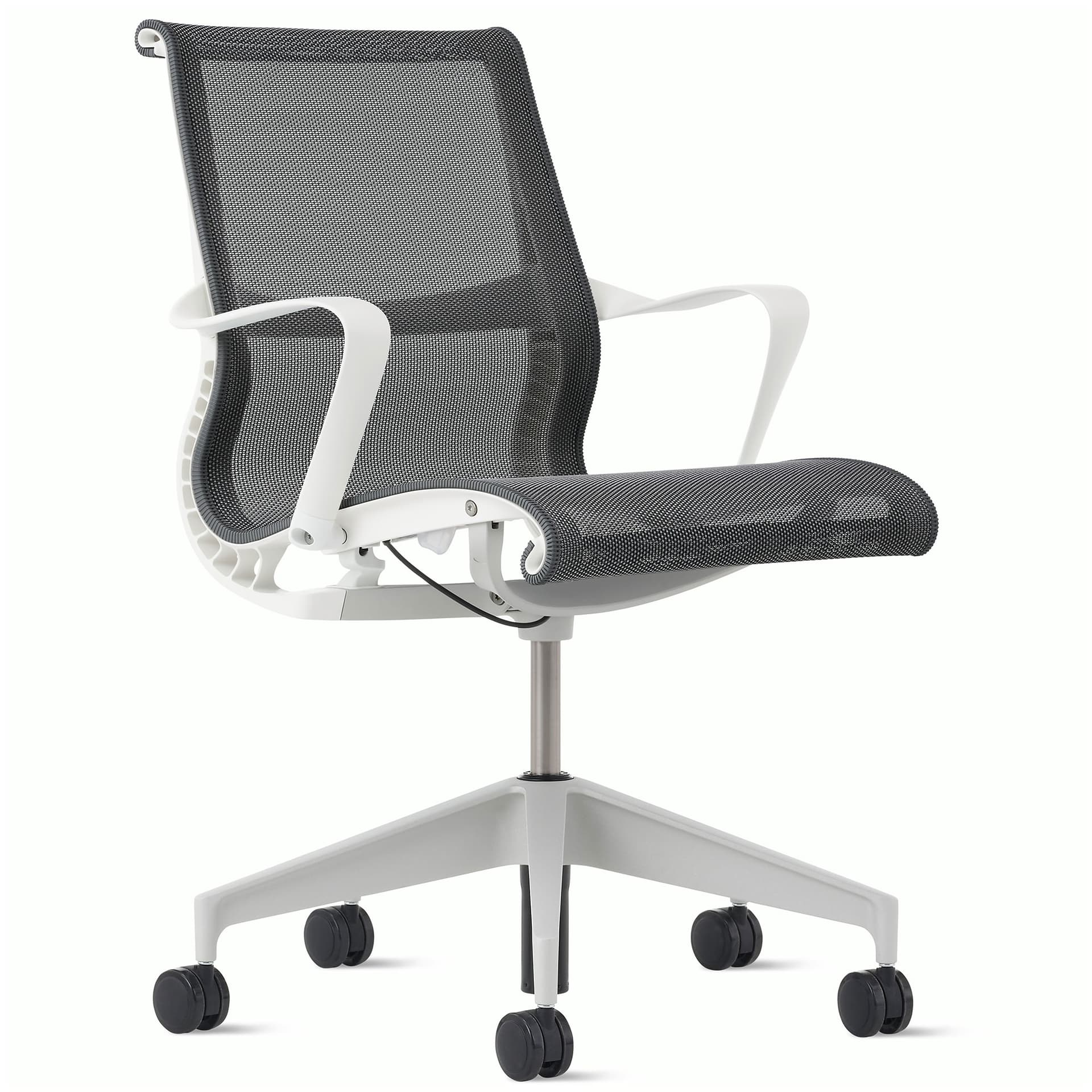 setu chair by Herman Miller / carbon intercept mesh / white frame / silver-alloy base
