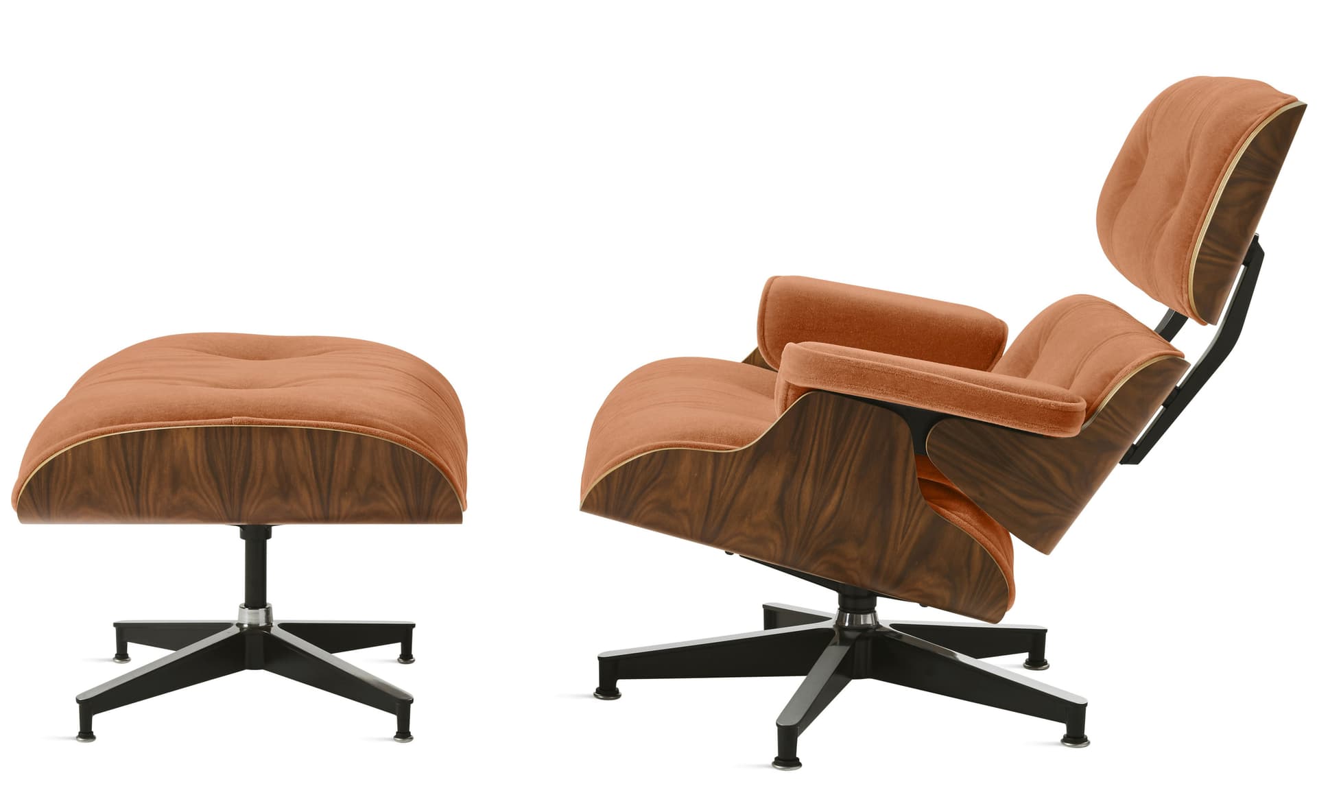eames lounge chair & ottoman in fabric / standard classic height / santos palisander veneer / mohair supreme carousel fabric upholstery