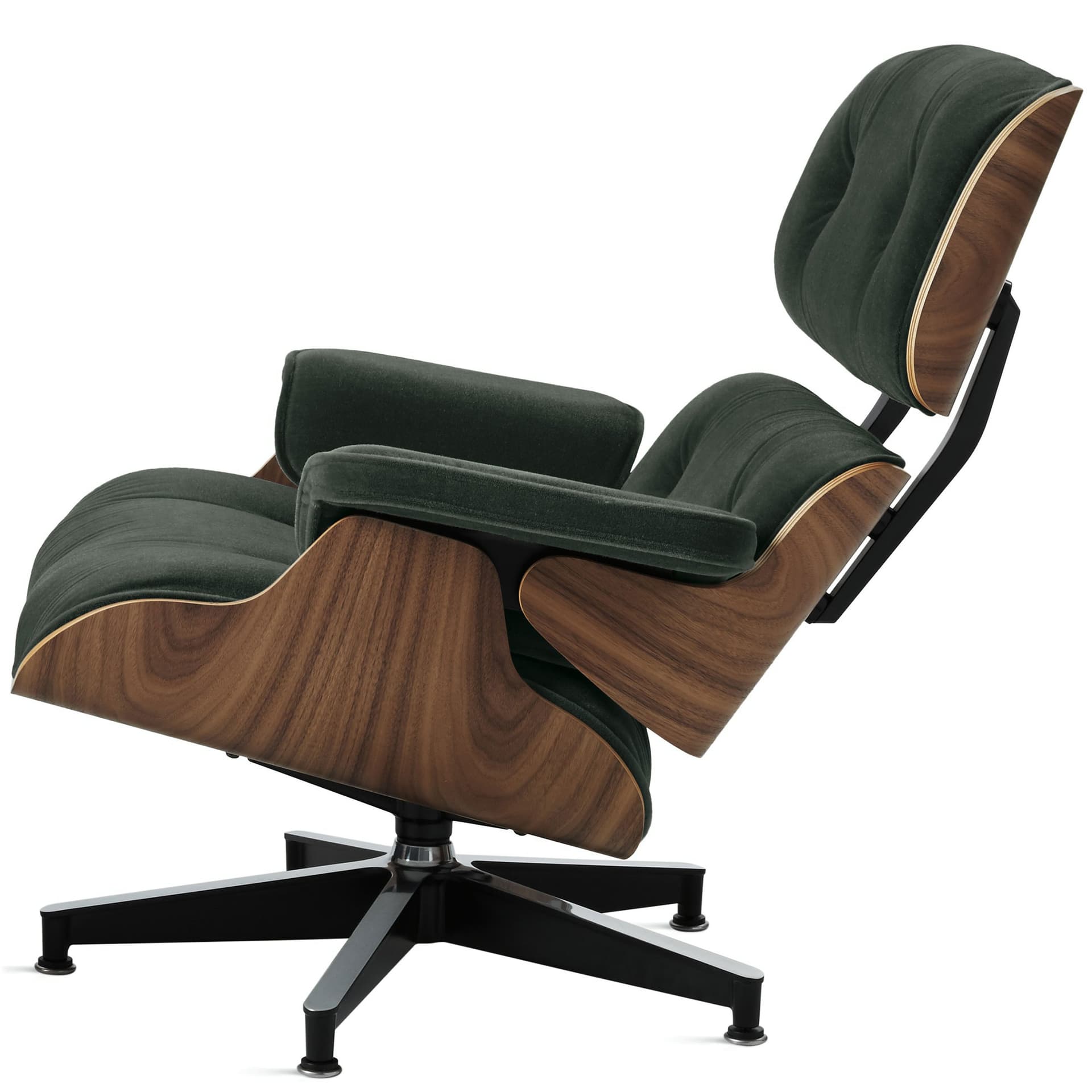 eames lounge chair in fabric without ottoman / standard classic height / walnut veneer / mohair supreme armory fabric upholstery