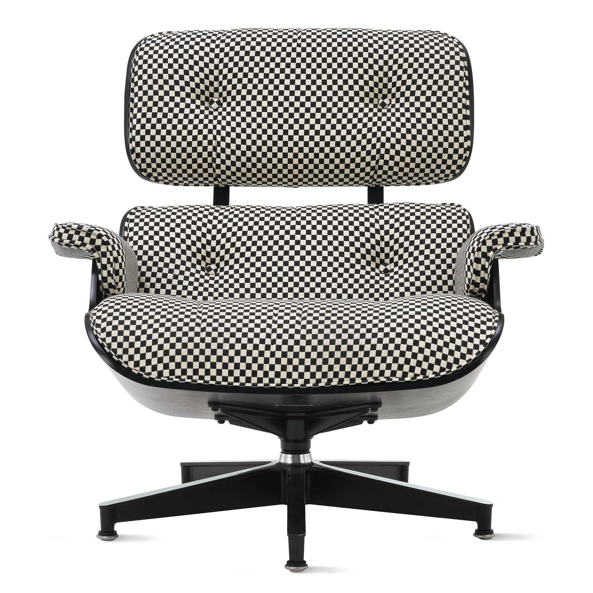 ebony eames lounge chair without ottoman / standard classic height / checker upholstery black/white