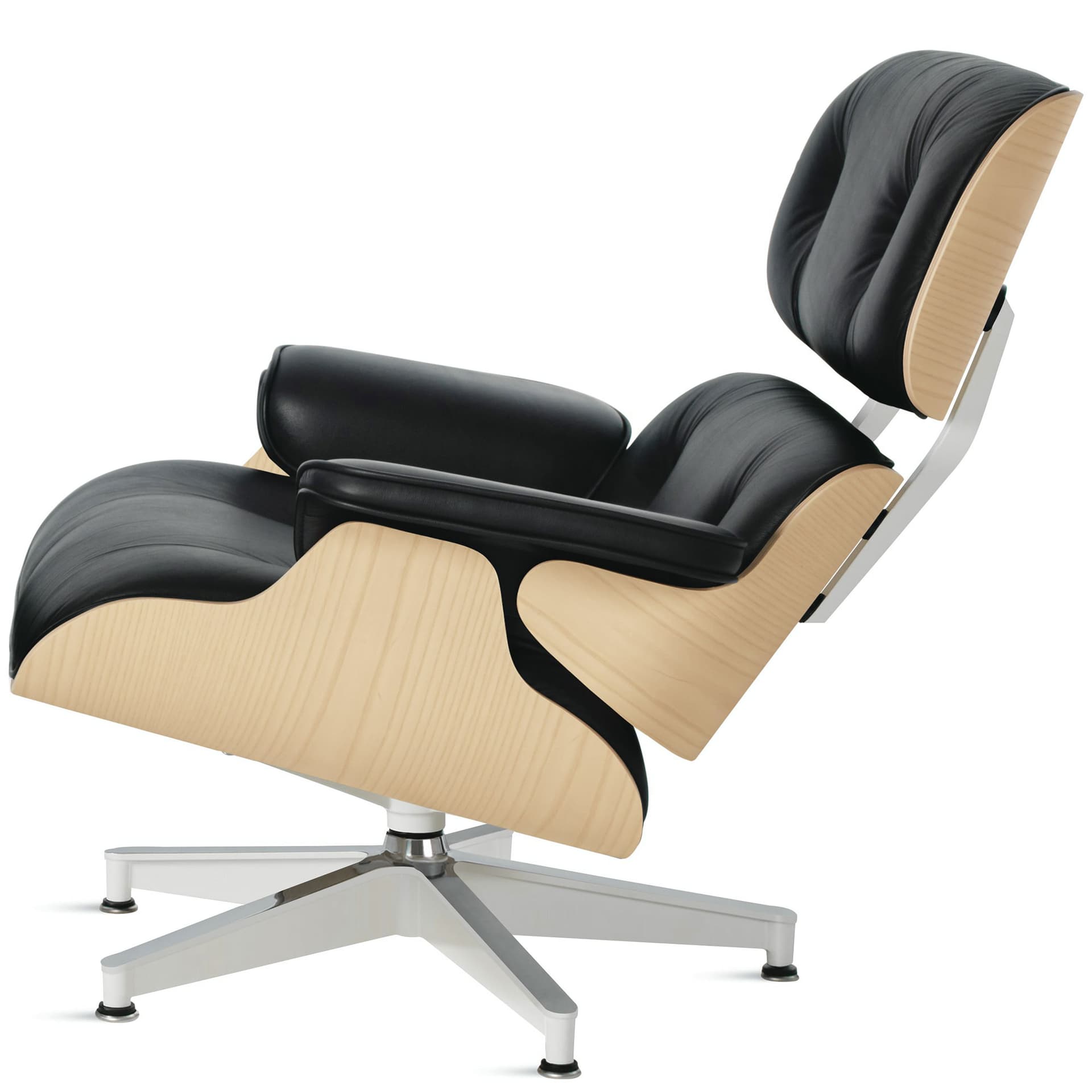 white ash eames lounge chair without ottoman / standard classic height / 2100 leather upholster black