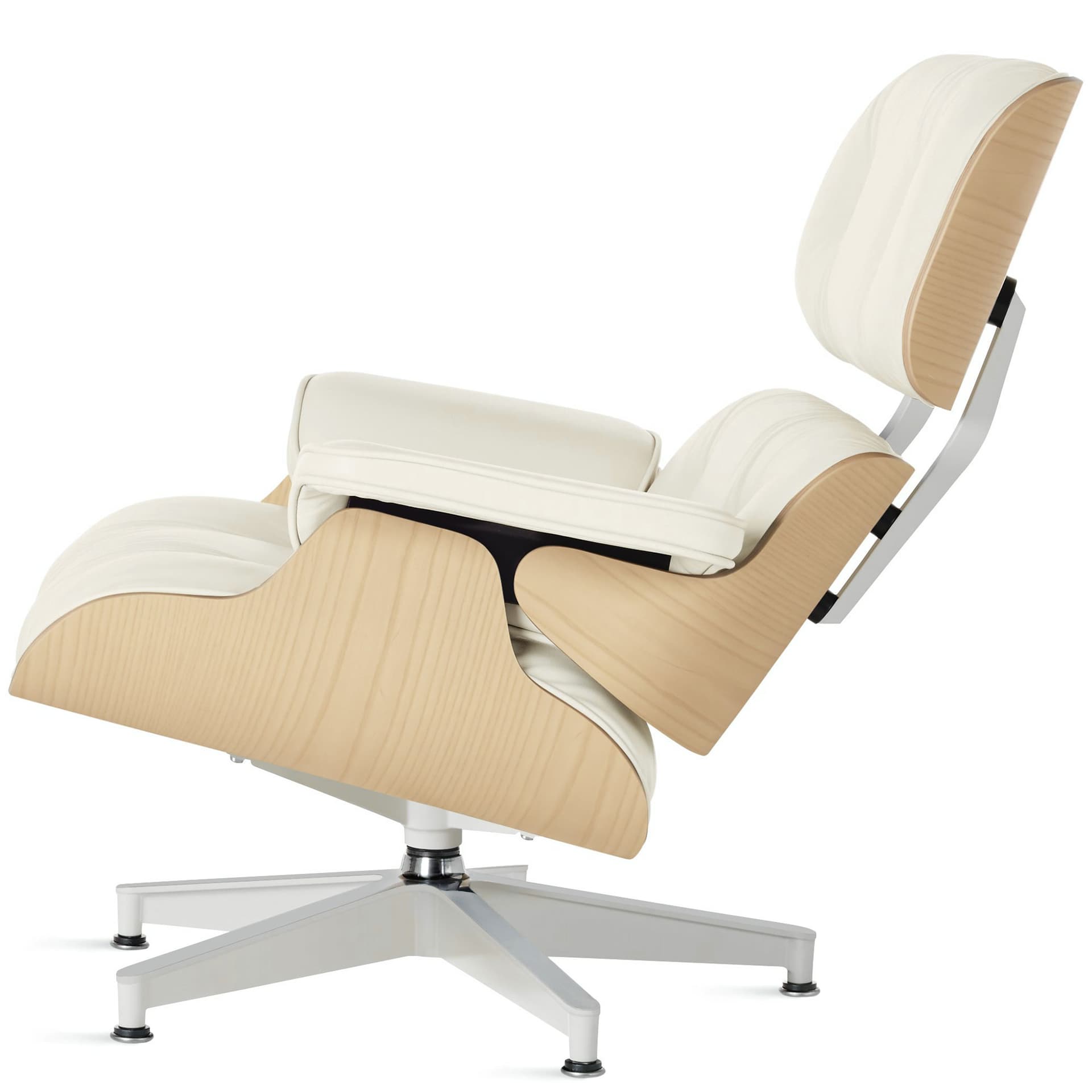 white ash eames lounge chair without ottoman / standard classic height / 2100 leather upholstery ivory