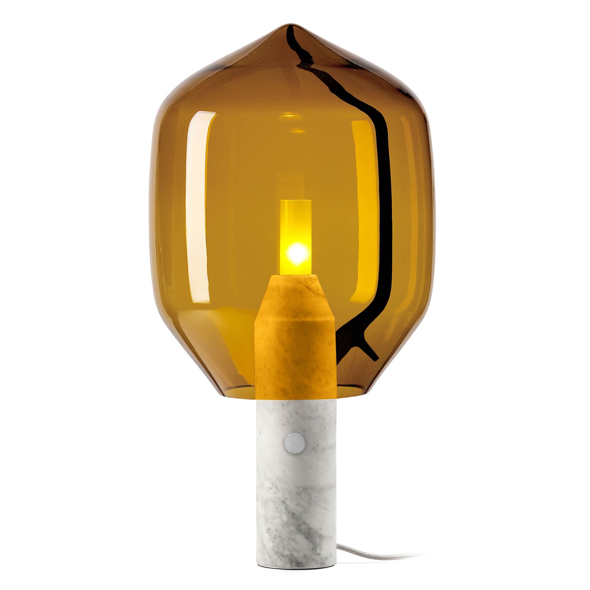 Lighthouse Table Lamp / amber shade / carrara white marble base