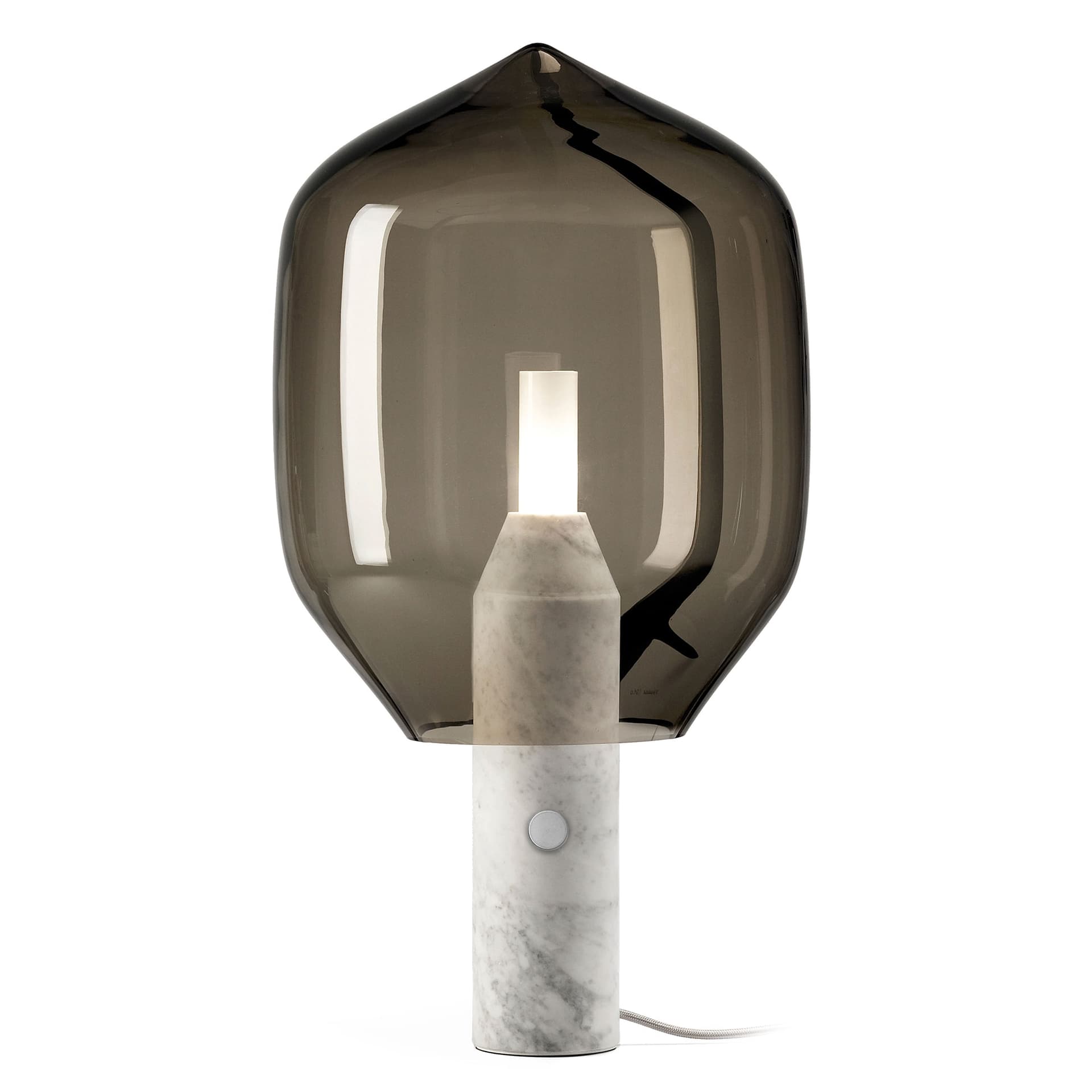 Lighthouse Table Lamp / grey shade / carrara white marble base