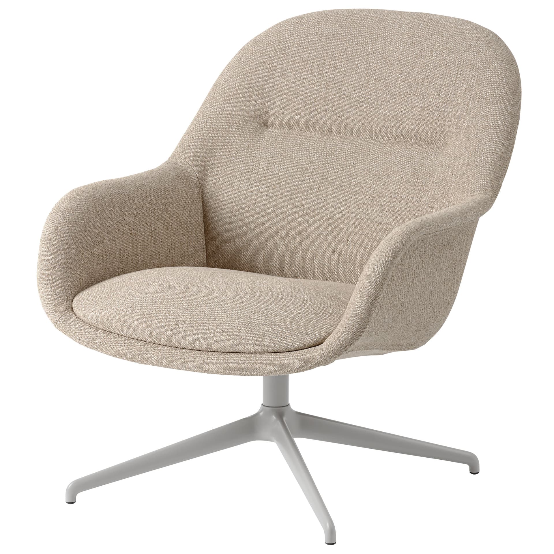 Fiber Lounge Armchair with Swivel Base / grey base / grey ecriture fabric upholstery