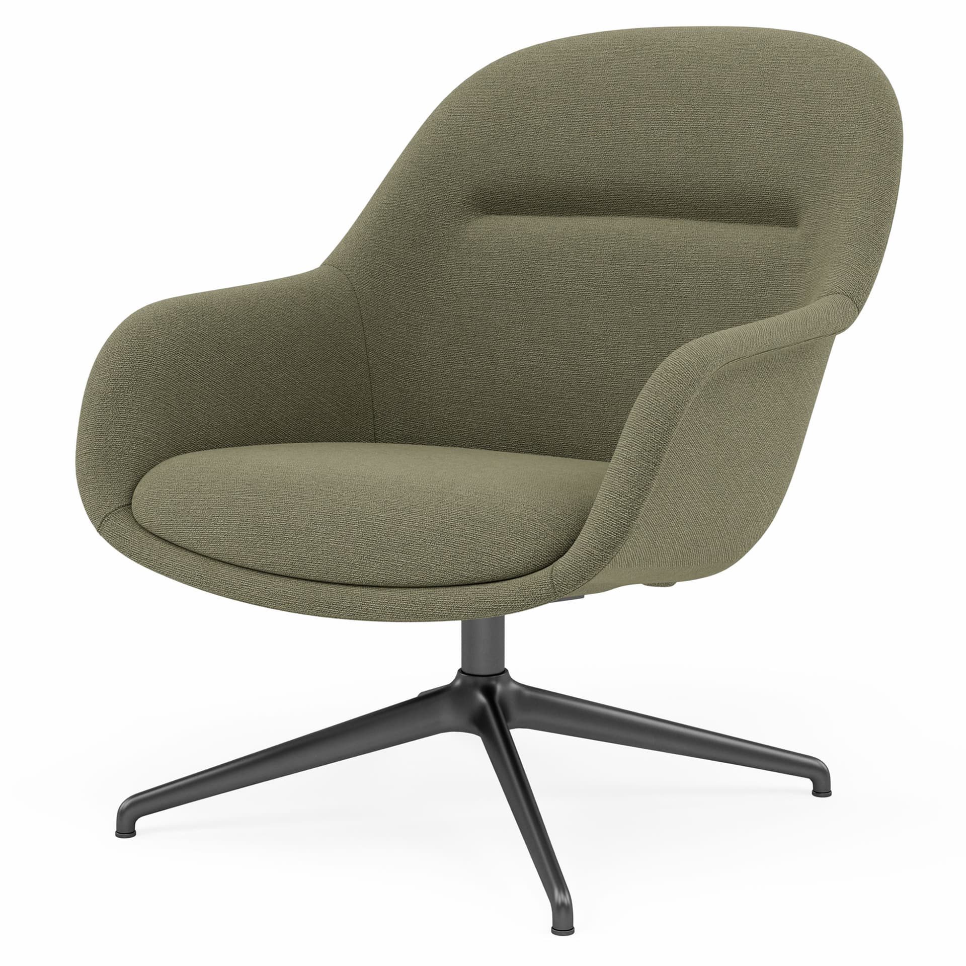 Fiber Lounge Armchair with Swivel Base / black base / ocean fabric upholstery