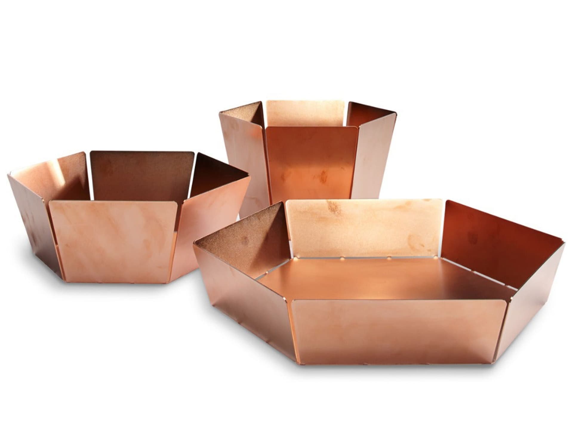 2d:3d bowls / one of each size / copper