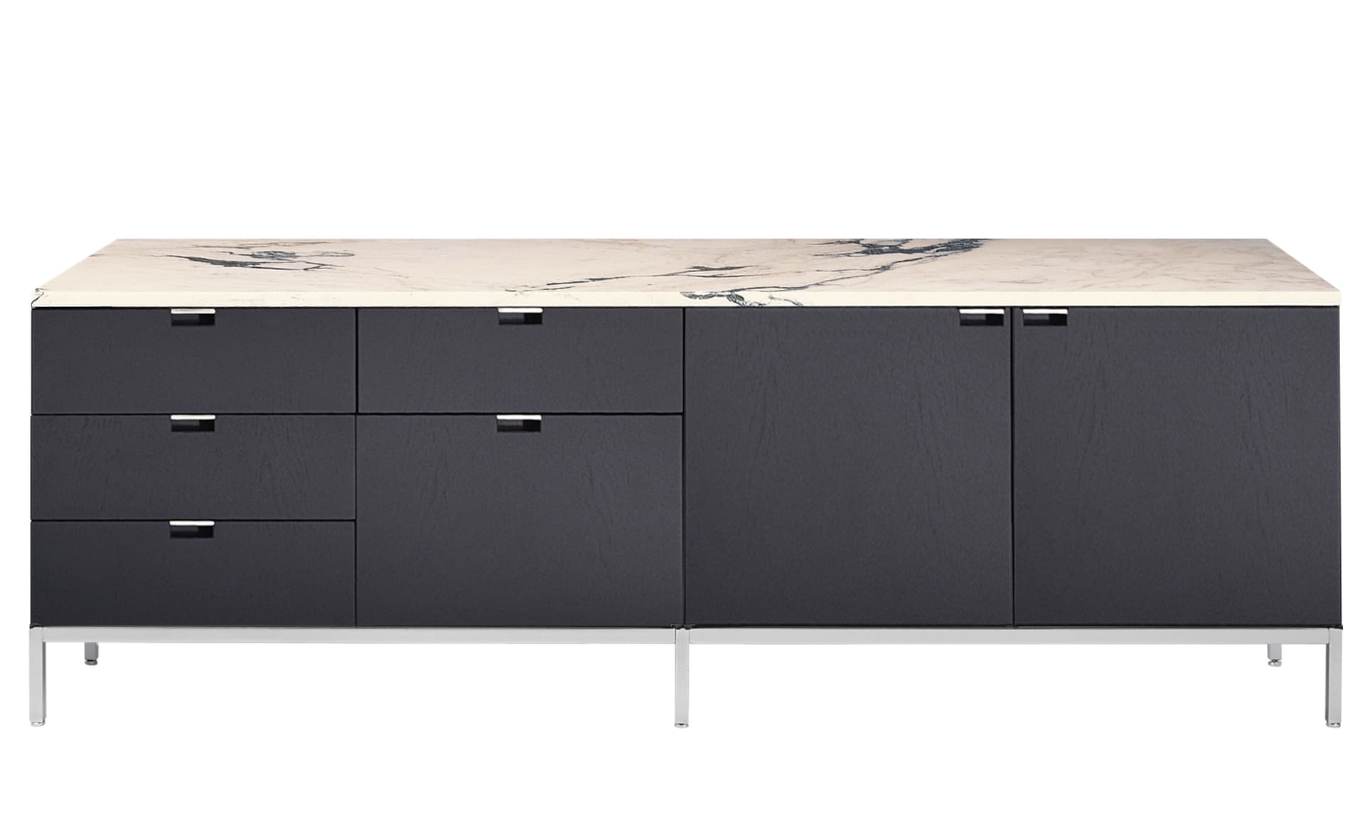 2547M / two right cabinets / polished chrome base / ebonized oak body / satin coated arabescato marble top / no central locking system
