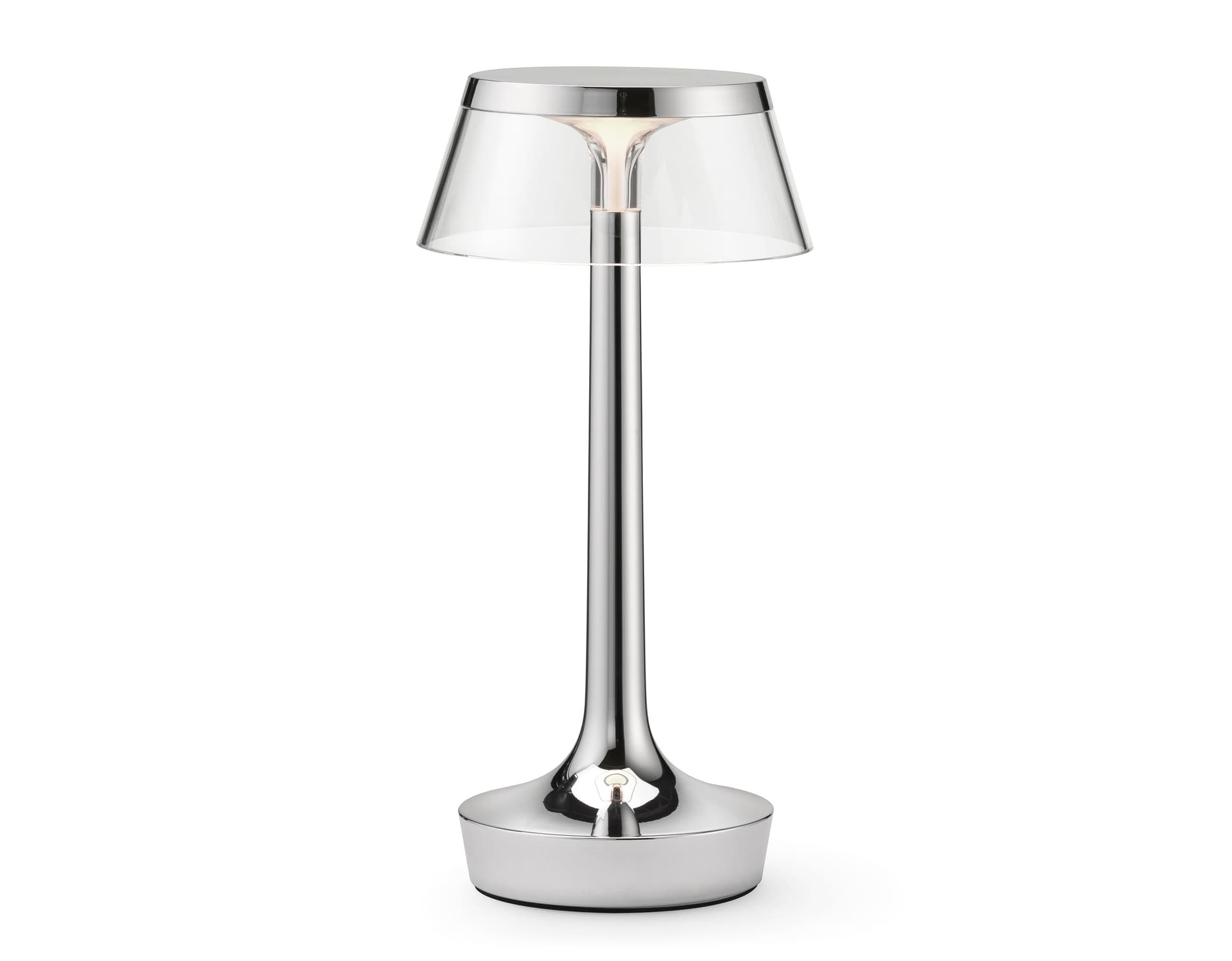 bon jour unplugged table lamp / chrome / transparent