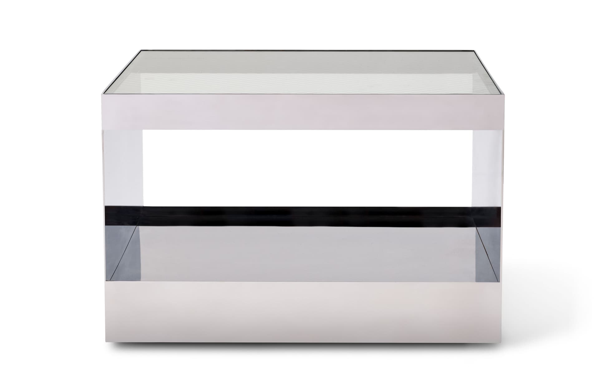 D'Urso Occasional Table / 22" square, 14.5" height - wired glass / stainless steel base