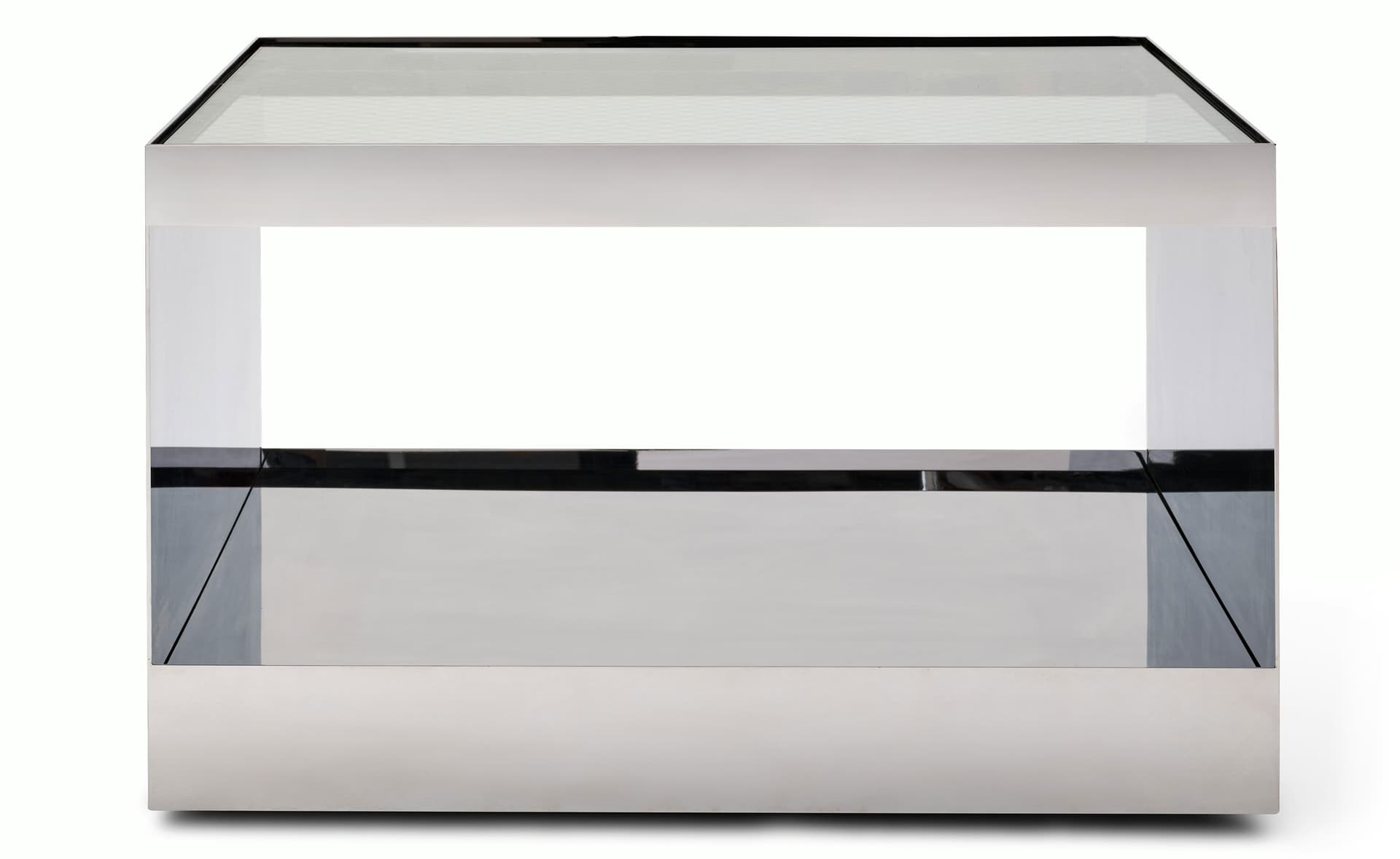 D'Urso Occasional Table / 27" square, 16" height - wired glass / stainless steel base