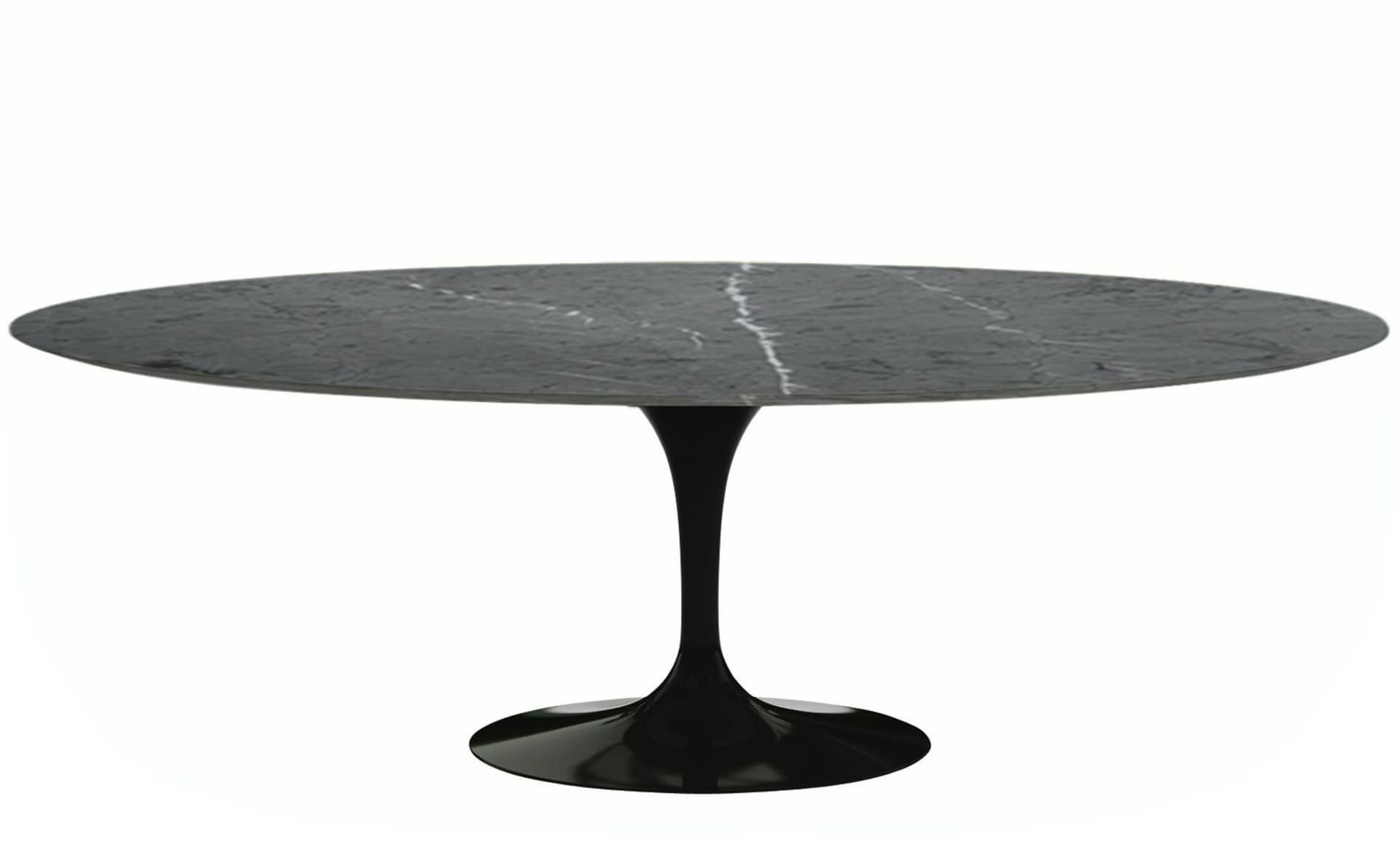 saarinen dining table - 84" oval / high gloss - black / satin marble - grigio marquina