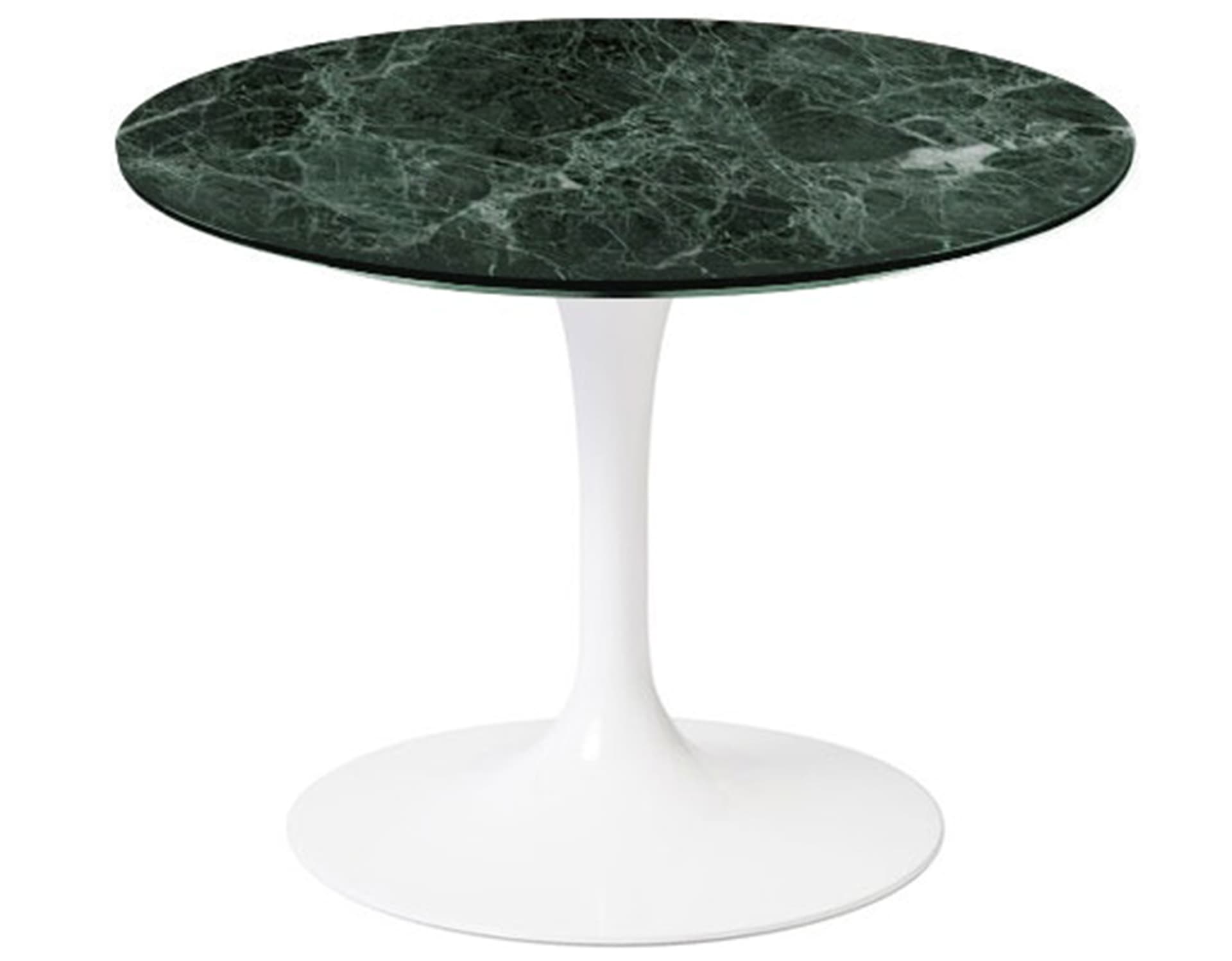saarinen coffee table - 20" round / high gloss - white / satin marble - verde alpi
