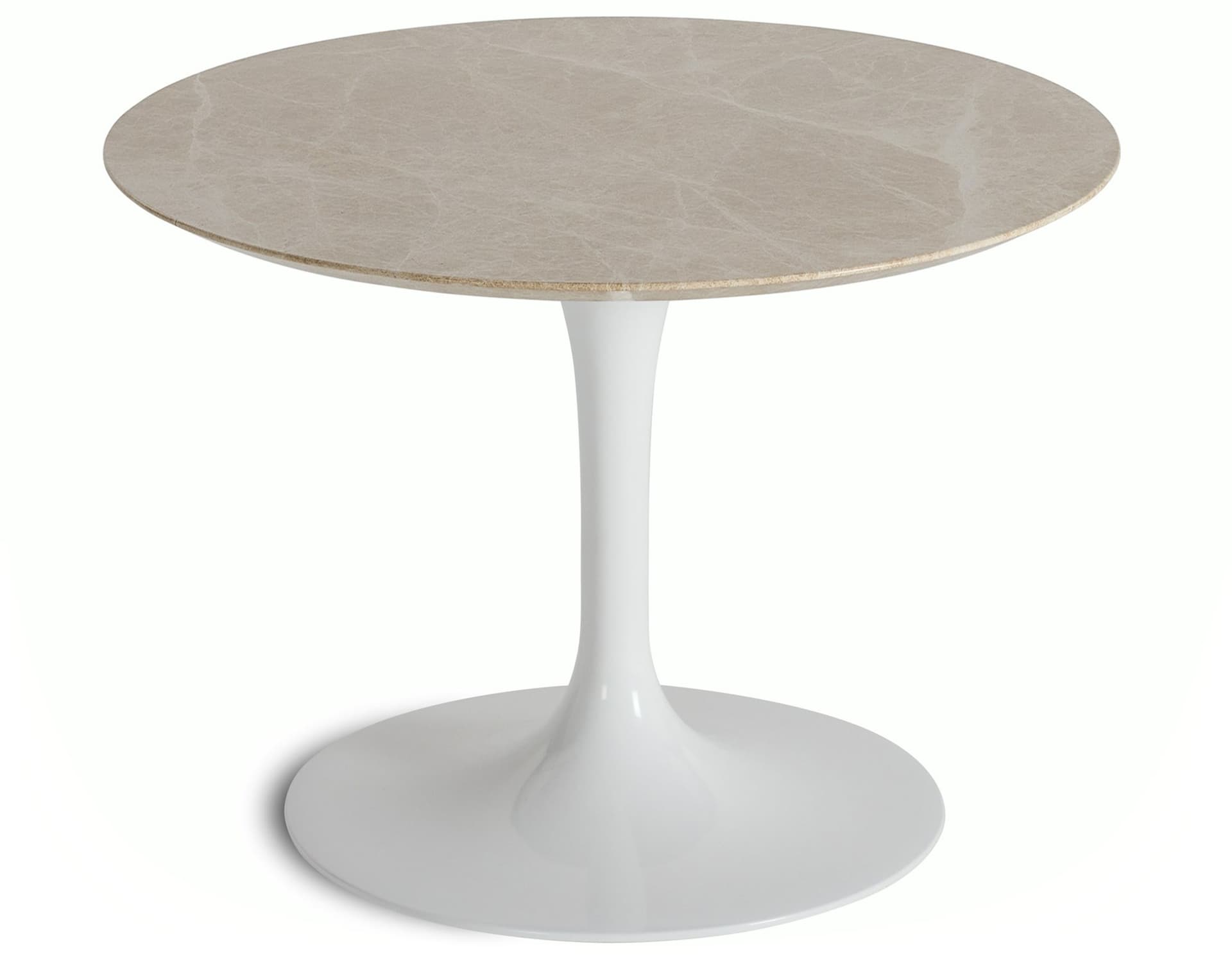 saarinen coffee table - 20" round / high gloss - white / satin marble - emperador light