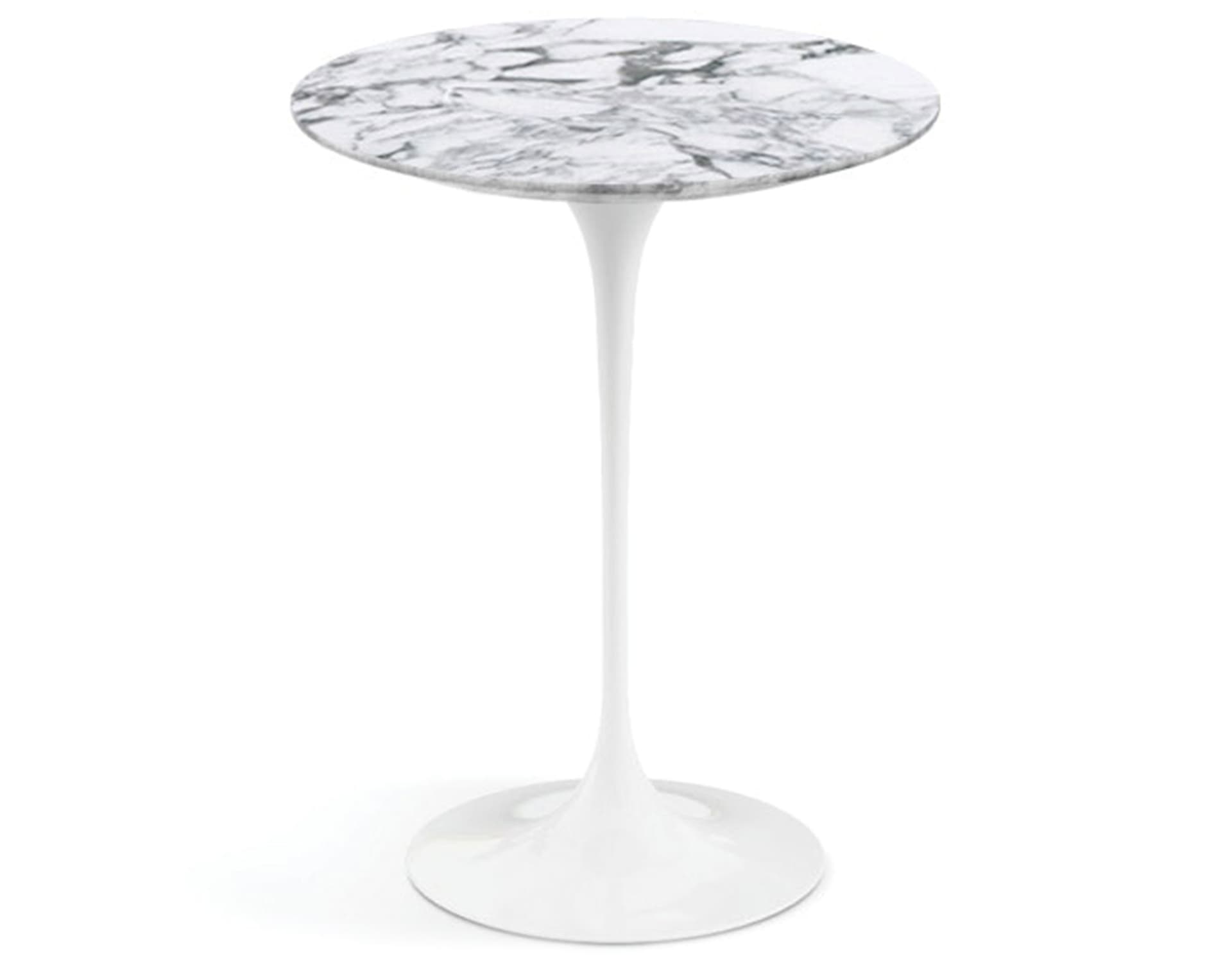 saarinen side table - 16" round / polished marble - arabescato / high gloss - white