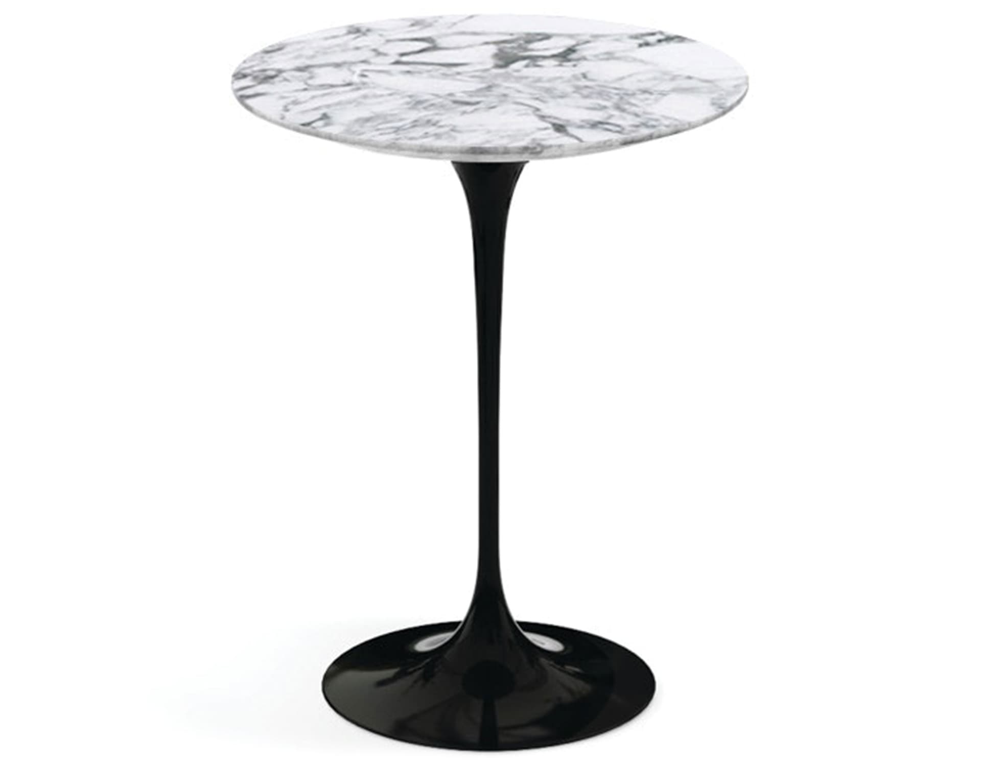 saarinen side table - 16" round / polished marble - arabescato / high gloss - black