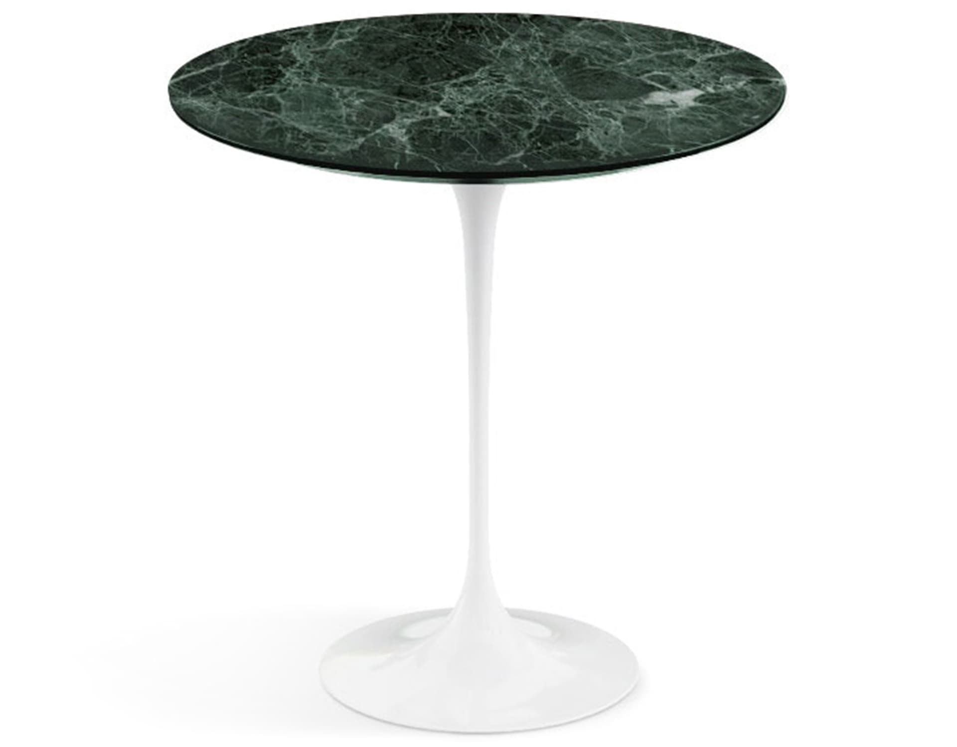 saarinen side table - 20" round / polished marble - verde alpi / high gloss - white