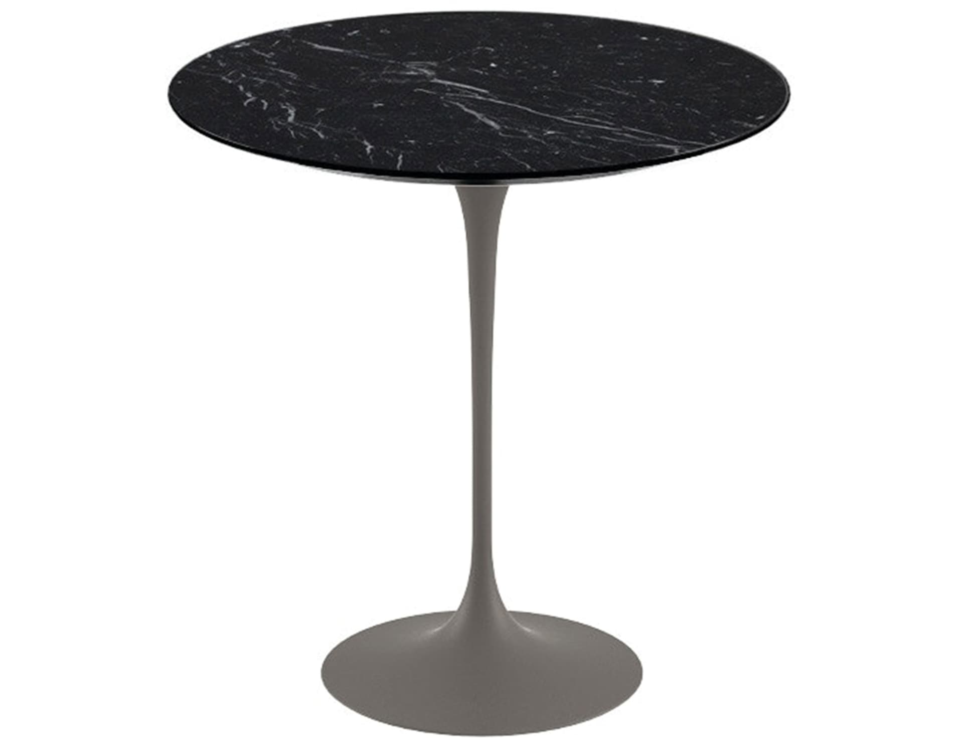 saarinen side table - 20" round / polished marble - nero marquina / satin - grey