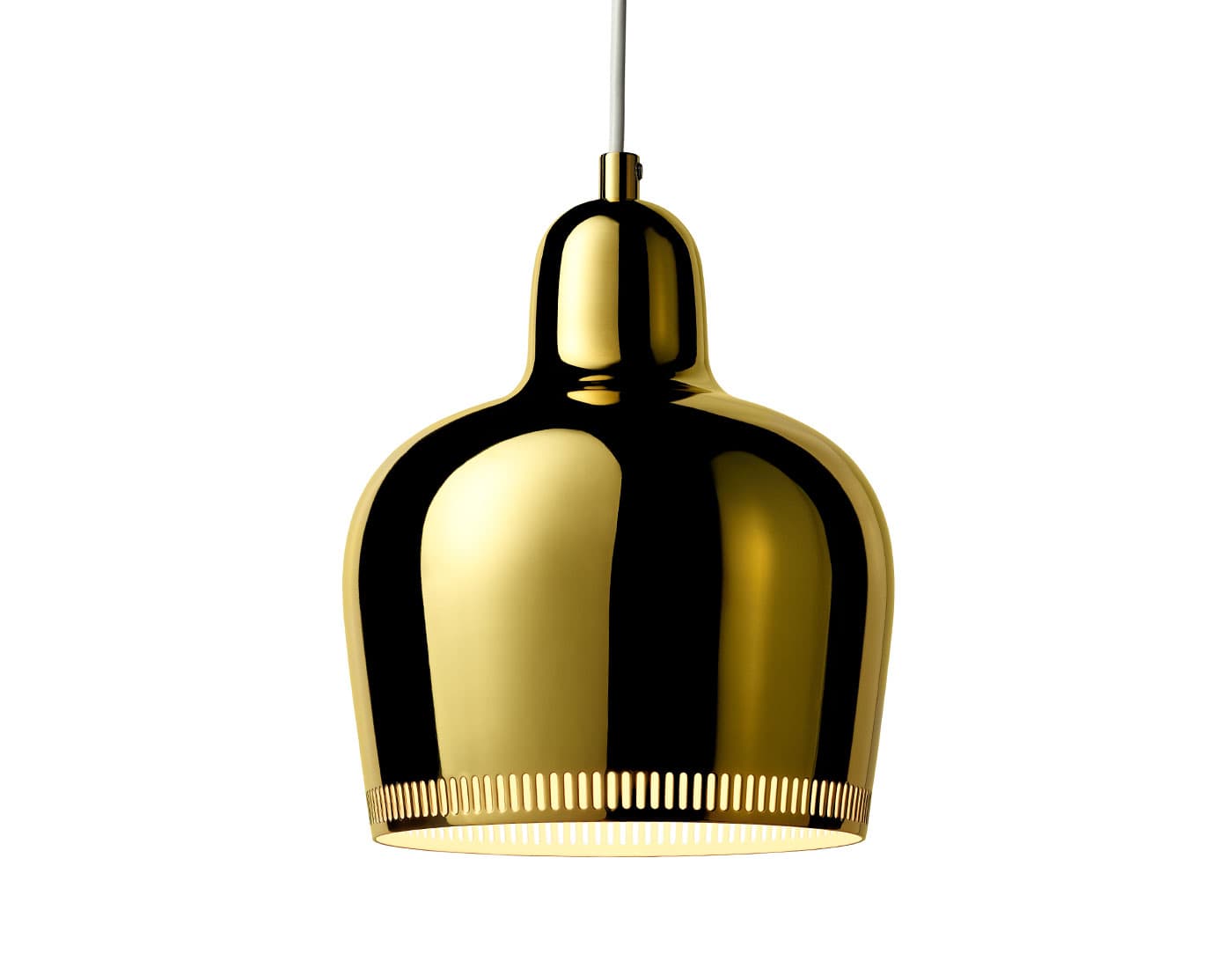 golden bell pendant lamp a330s / polished brass with white cord