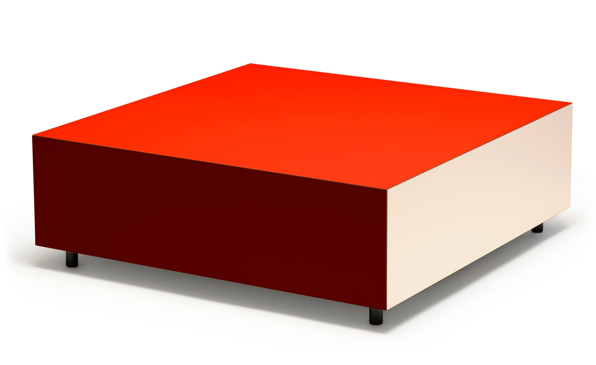 Bloc Storage Table / 33.5" x 33.5" with single drawer / no added casters / bright red / burgundy / clay
