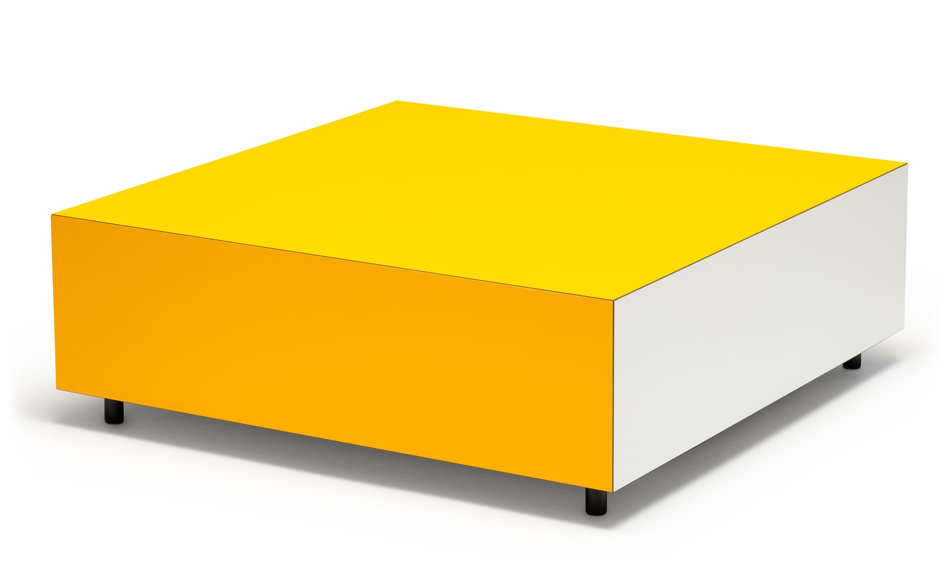Bloc Storage Table / 33.5" x 33.5" with single drawer / no added casters / zinc yellow / signal yellow / pale grey
