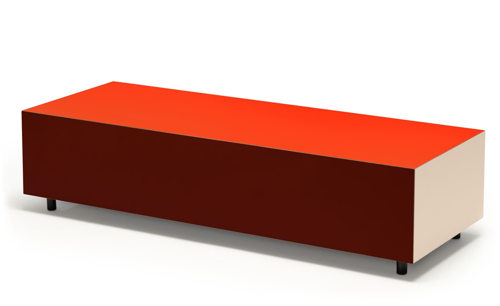 Bloc Storage Table / 47.2" x 17.7" with two drawers / no added casters / bright red / burgundy / clay