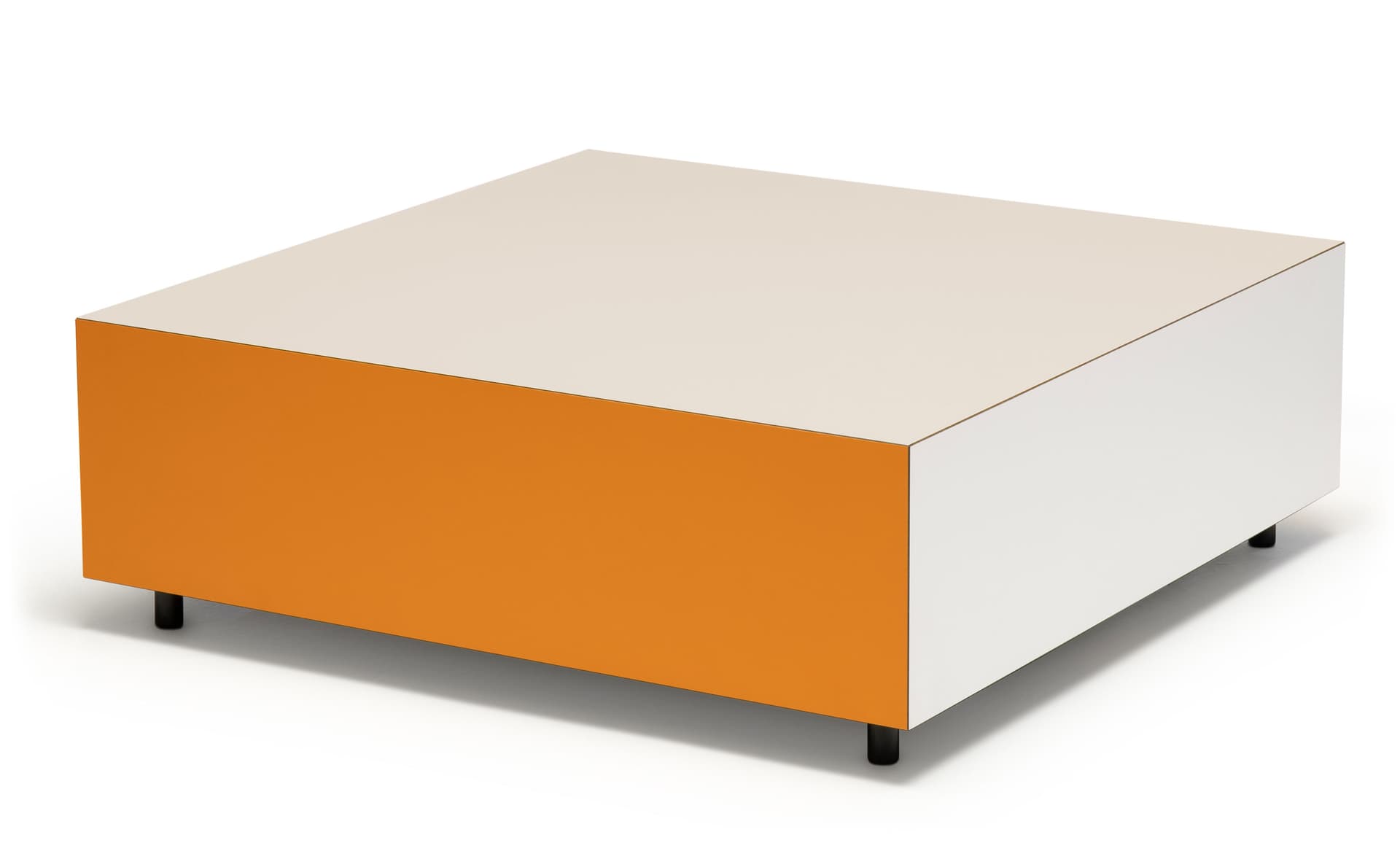 Bloc Storage Table / 33.5" x 33.5" with single drawer / no added casters / grey / burnt orange / pale grey