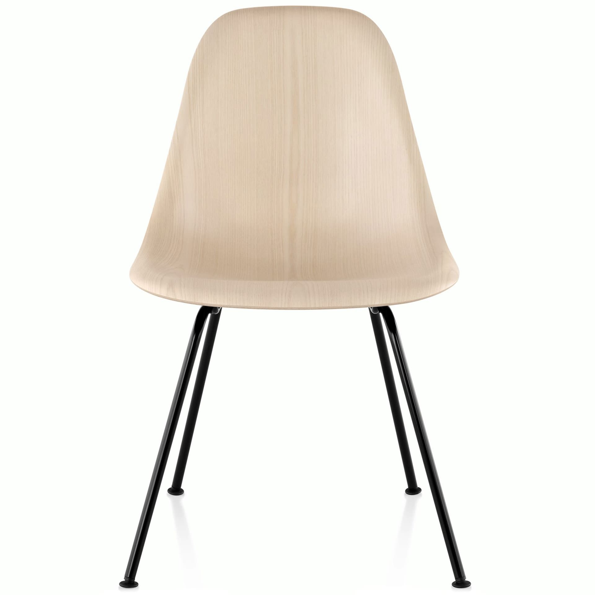 eames molded wood side chair with 4 leg base / standard glides / white ash / black
