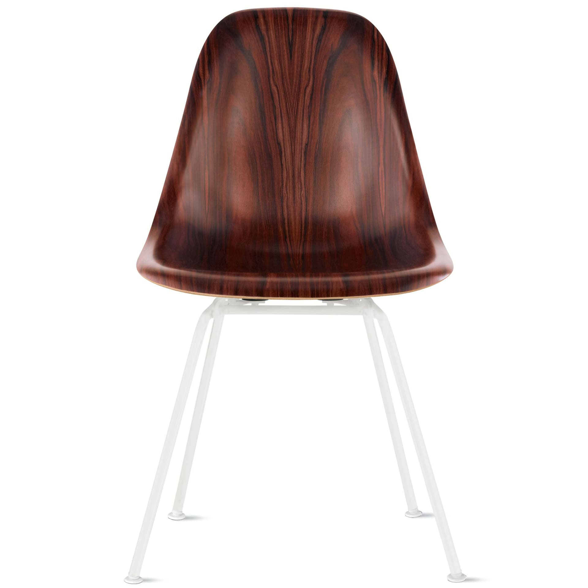 eames molded wood side chair with 4 leg base / standard glides / santos palisander / white